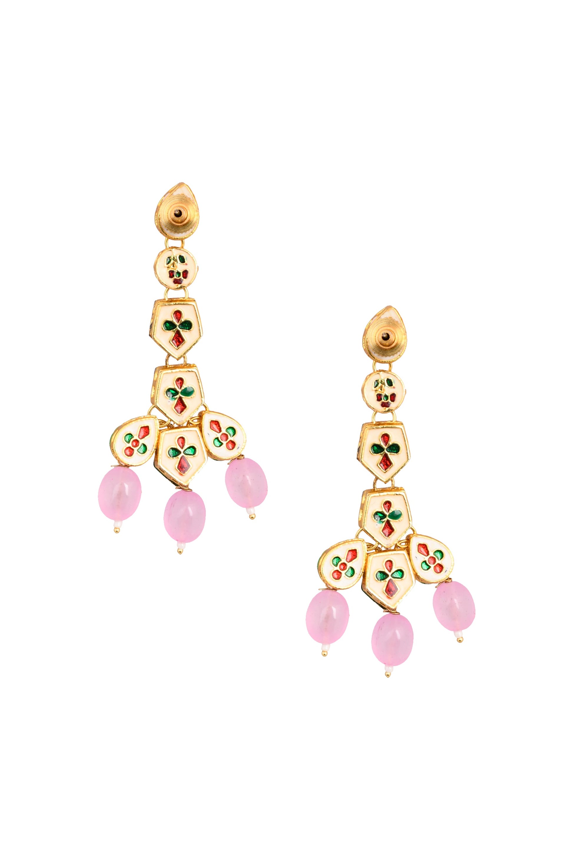 Pink Gold tone Handcrafted Kundan Earrings