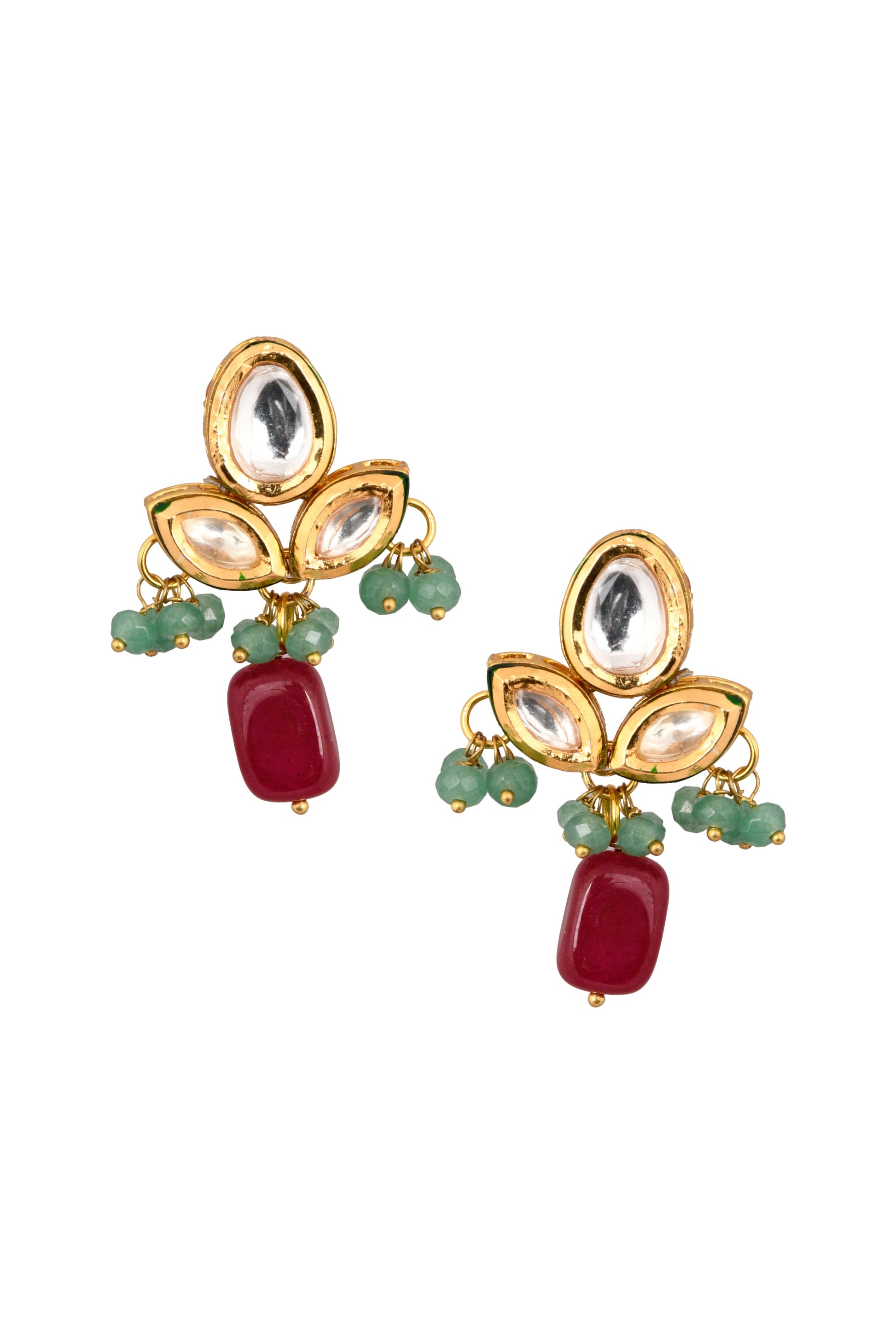 Green Ruby beaded Kundan inspired earrings