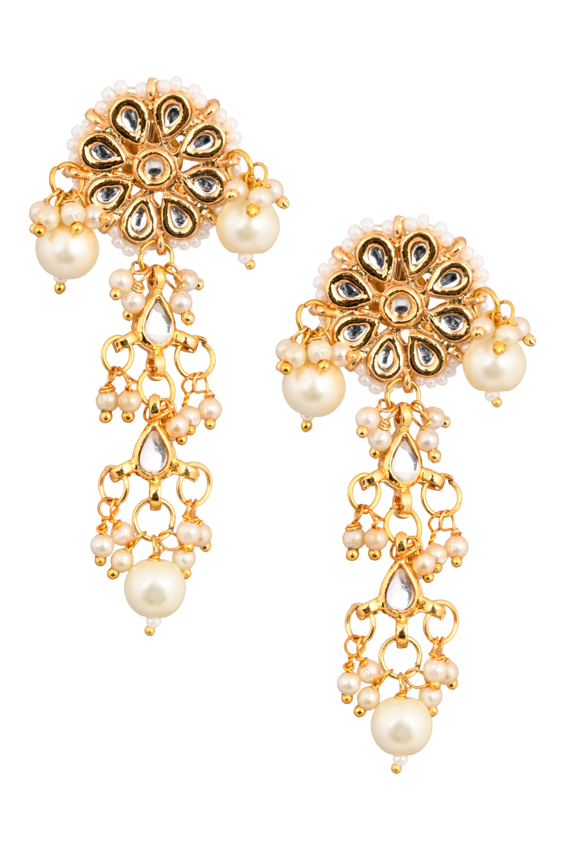 Gold tone Pearl beaded kundan contemporary earrings