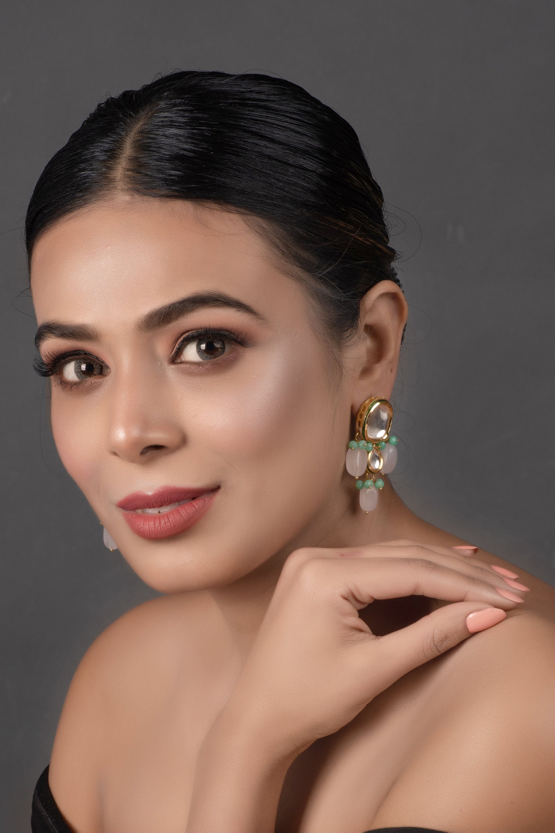 Kundan earrings with Pastel beads