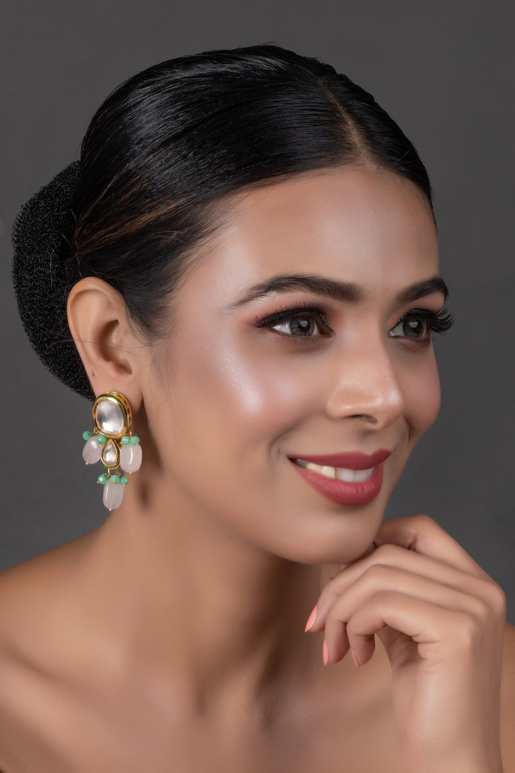 Kundan earrings with Pastel beads