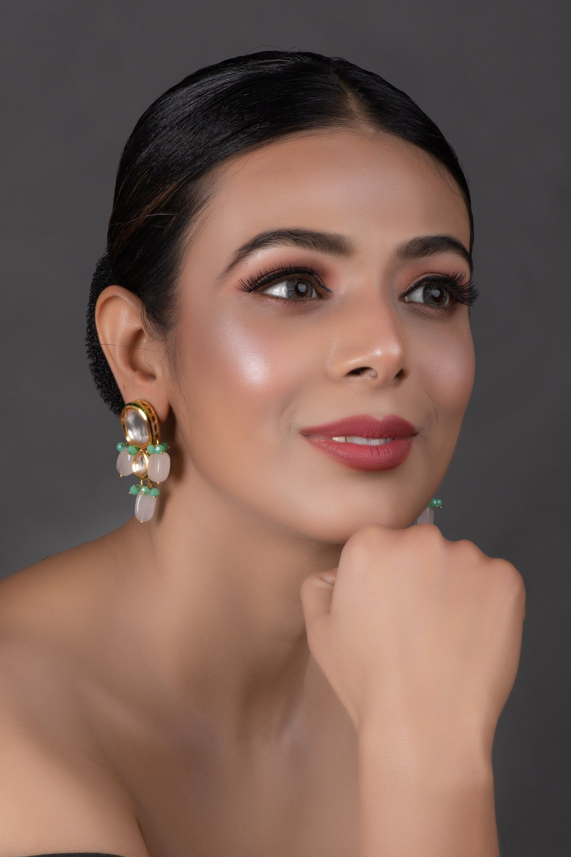 Kundan earrings with Pastel beads