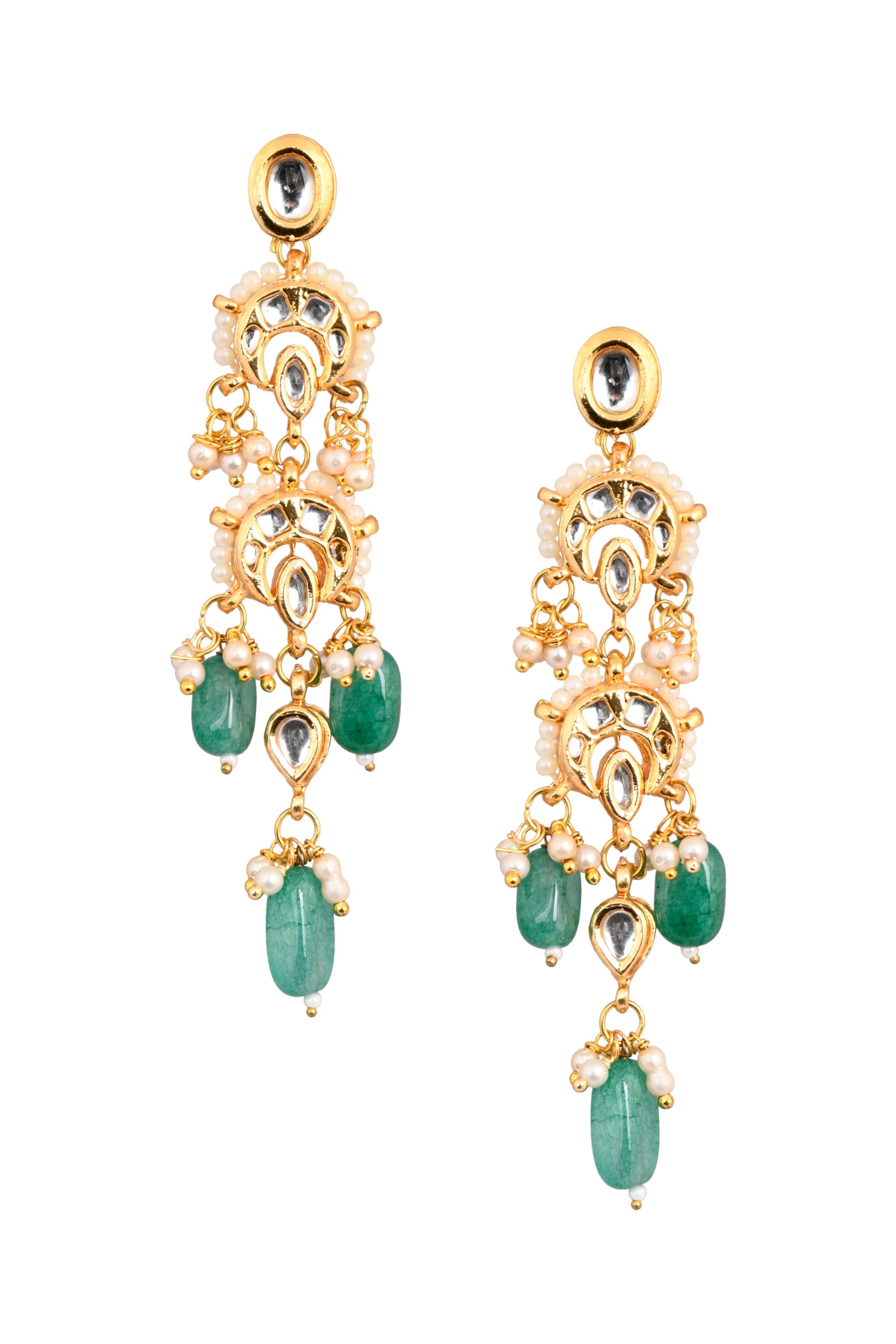 Emerald beaded Kundan contemporary earrings