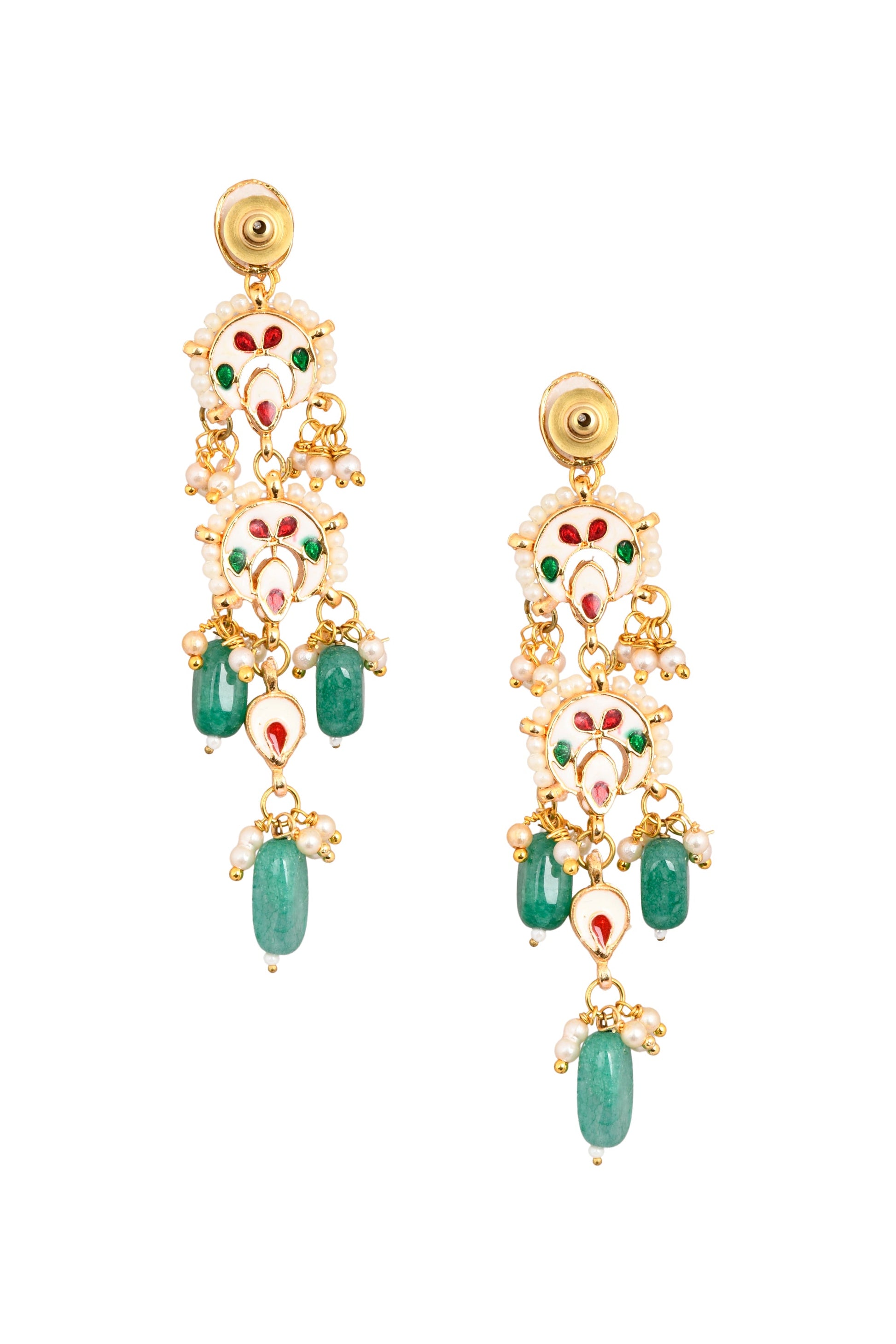 Emerald beaded Kundan contemporary earrings