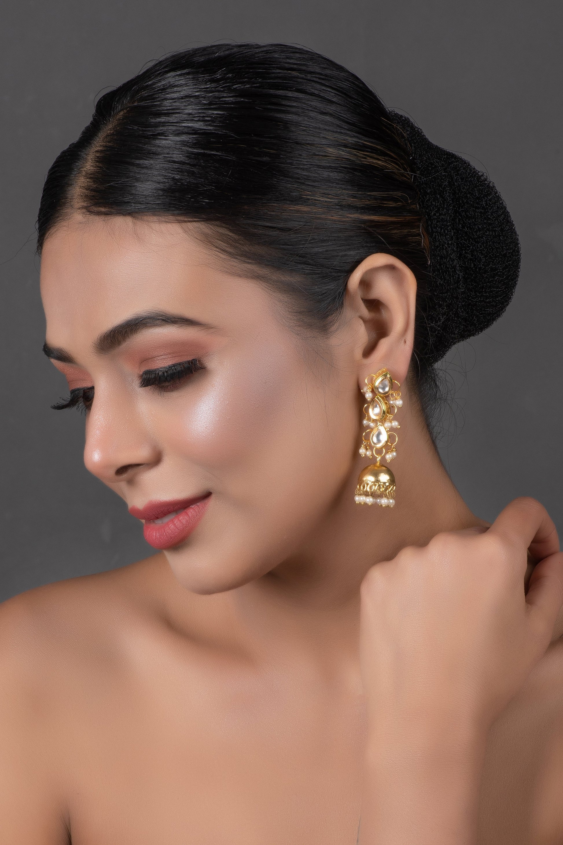 Classic Gold Tone Kundan Inspired Jhumkis