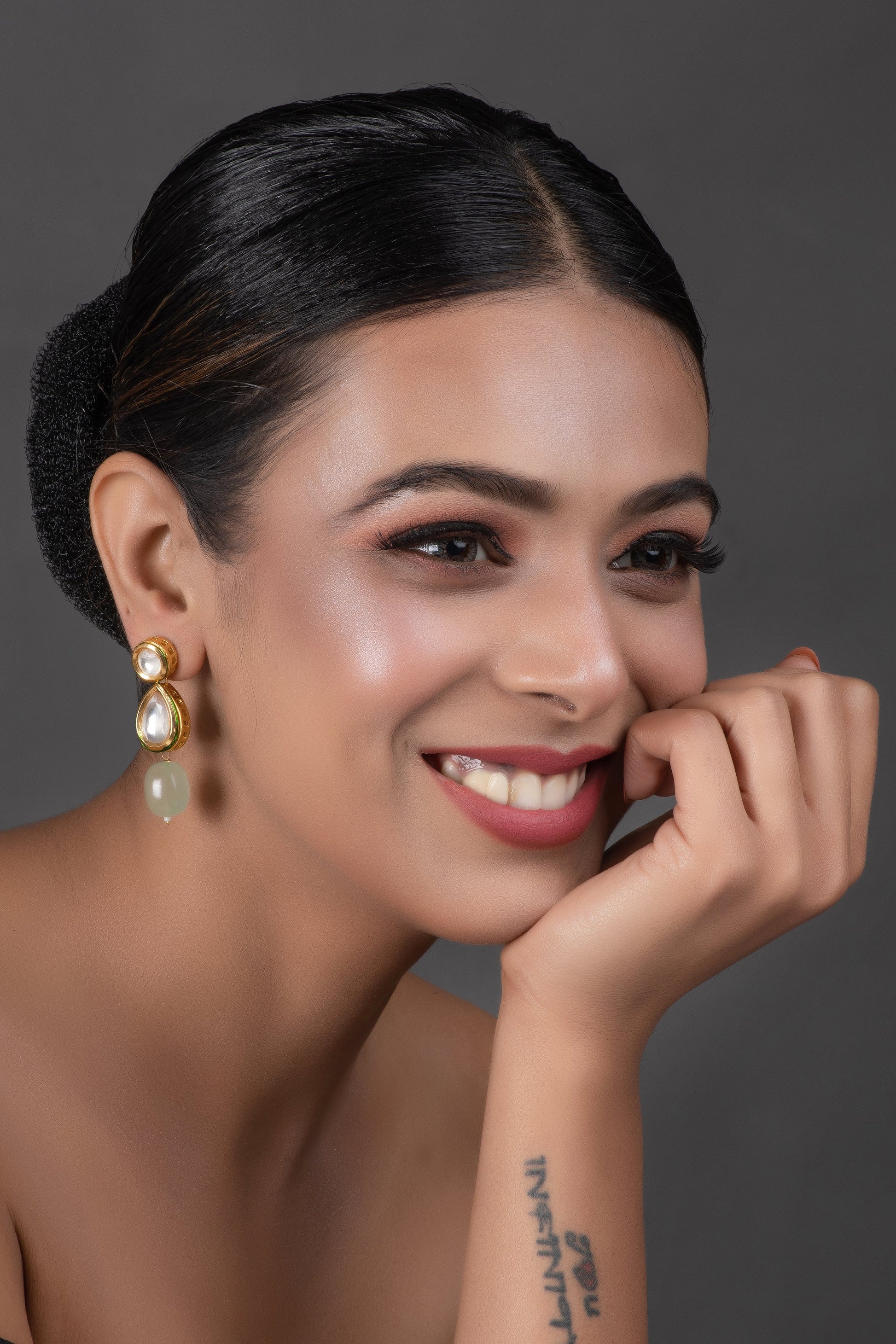 Ivory beaded Gold tone kundan earrings