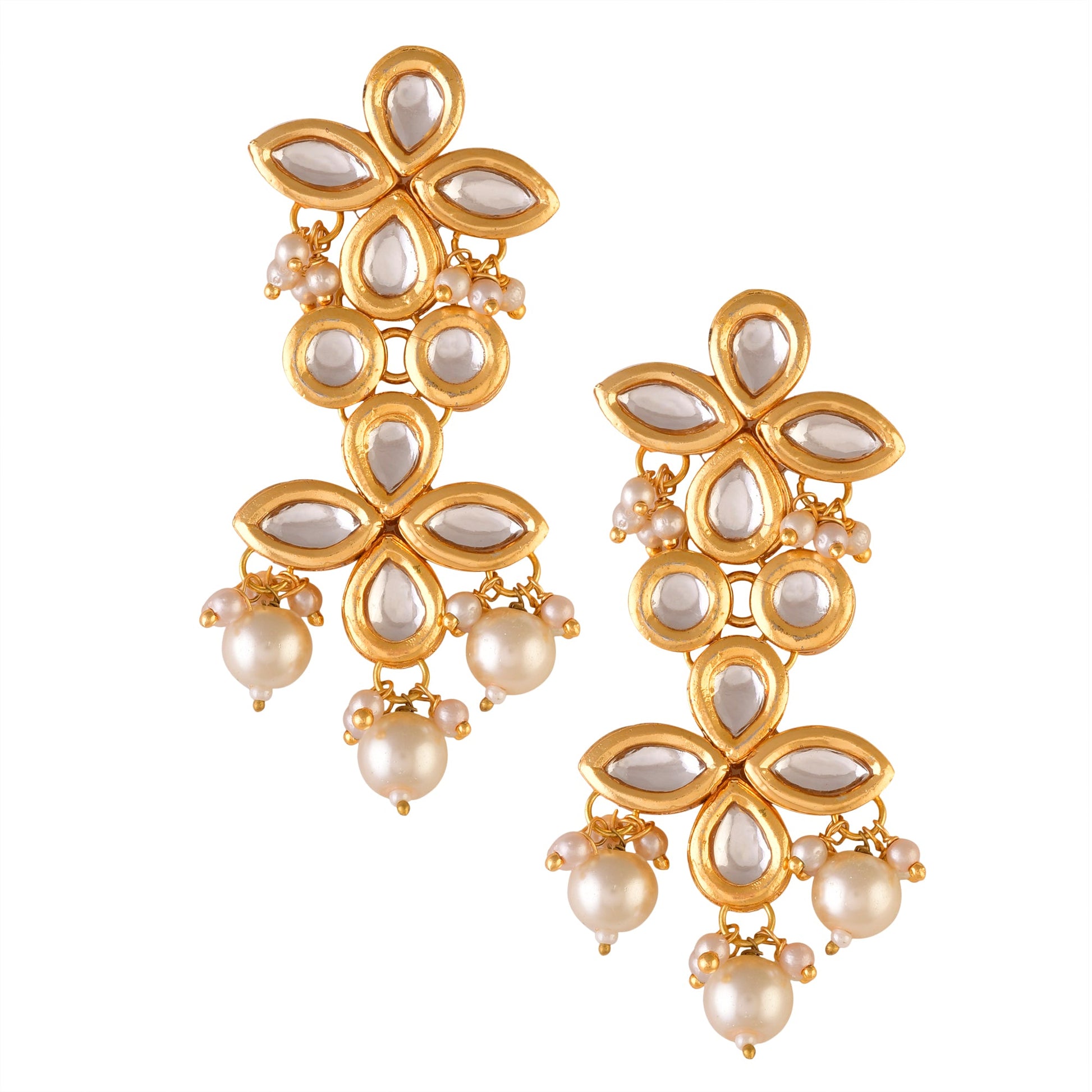 Gold tone Pearl beaded kundan earrings