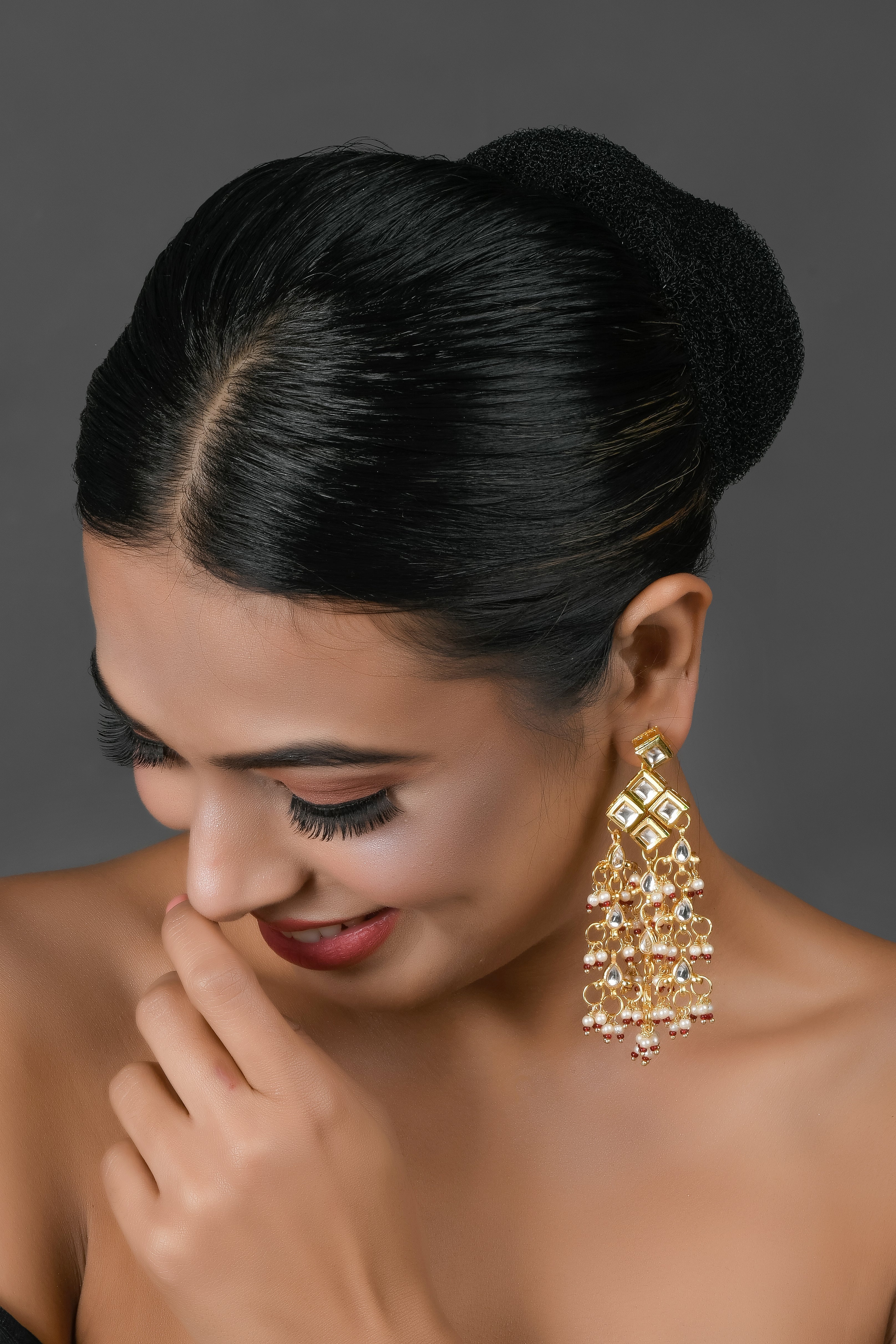 Kundan drop tassled earrings