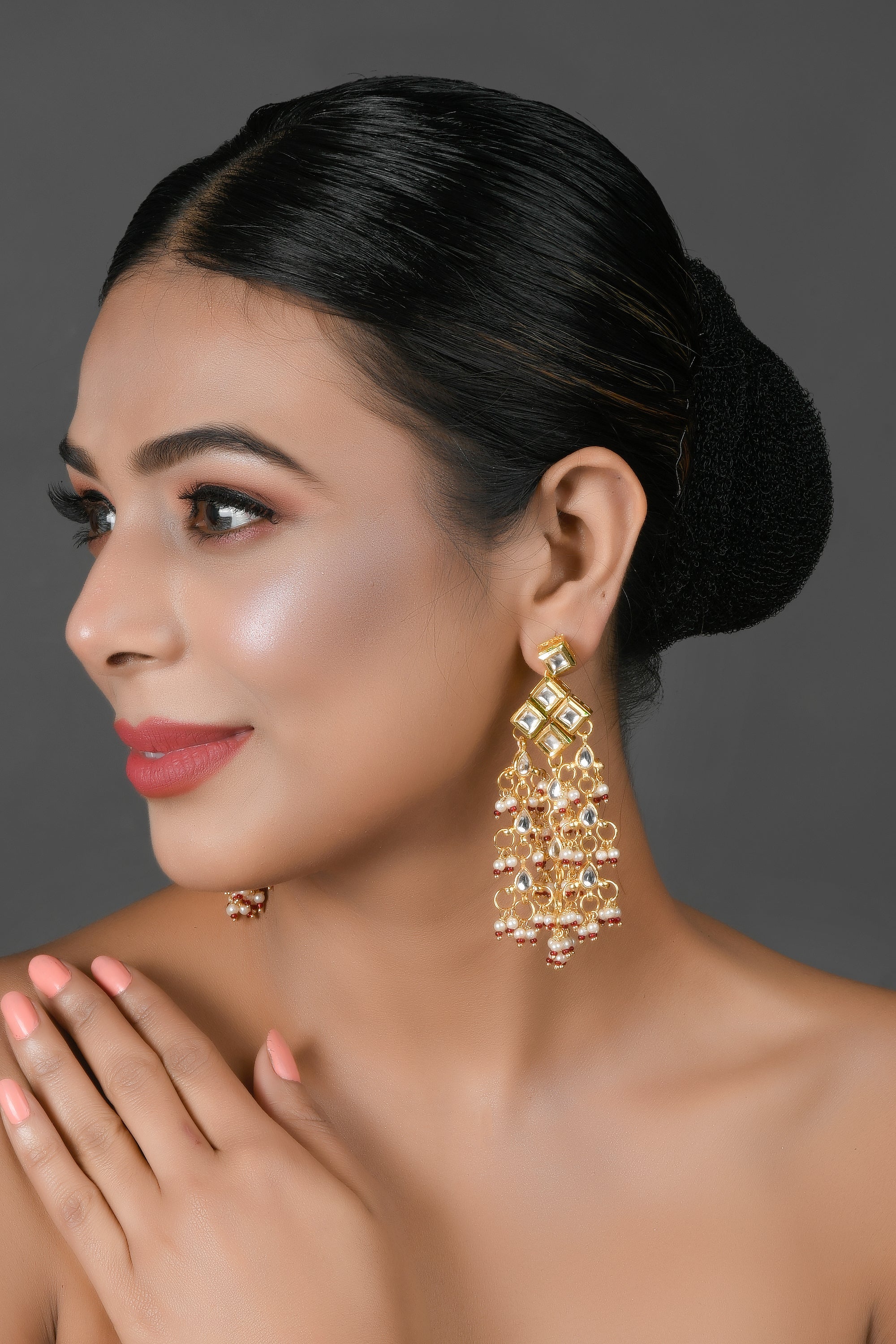 Kundan drop tassled earrings