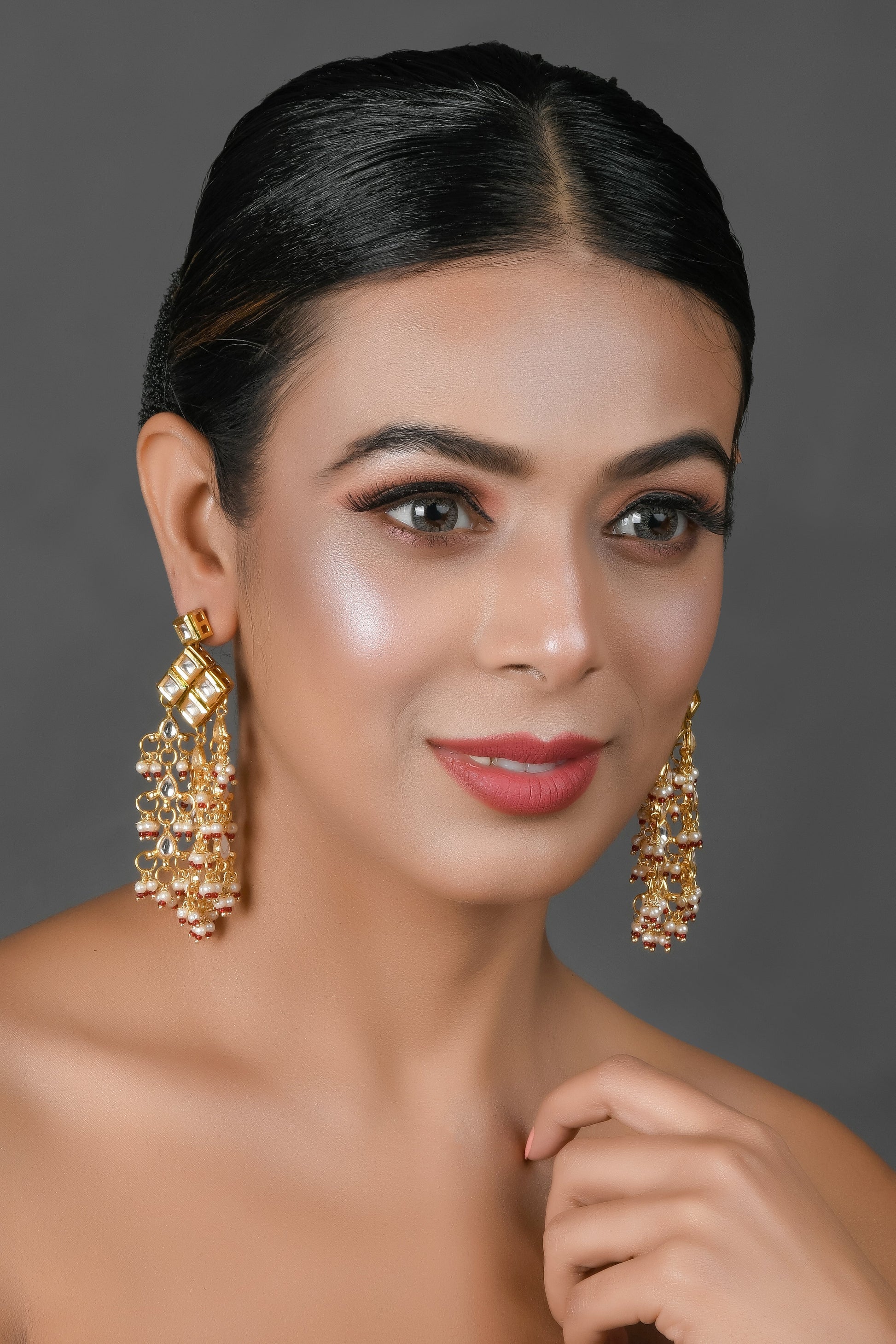 Kundan drop tassled earrings