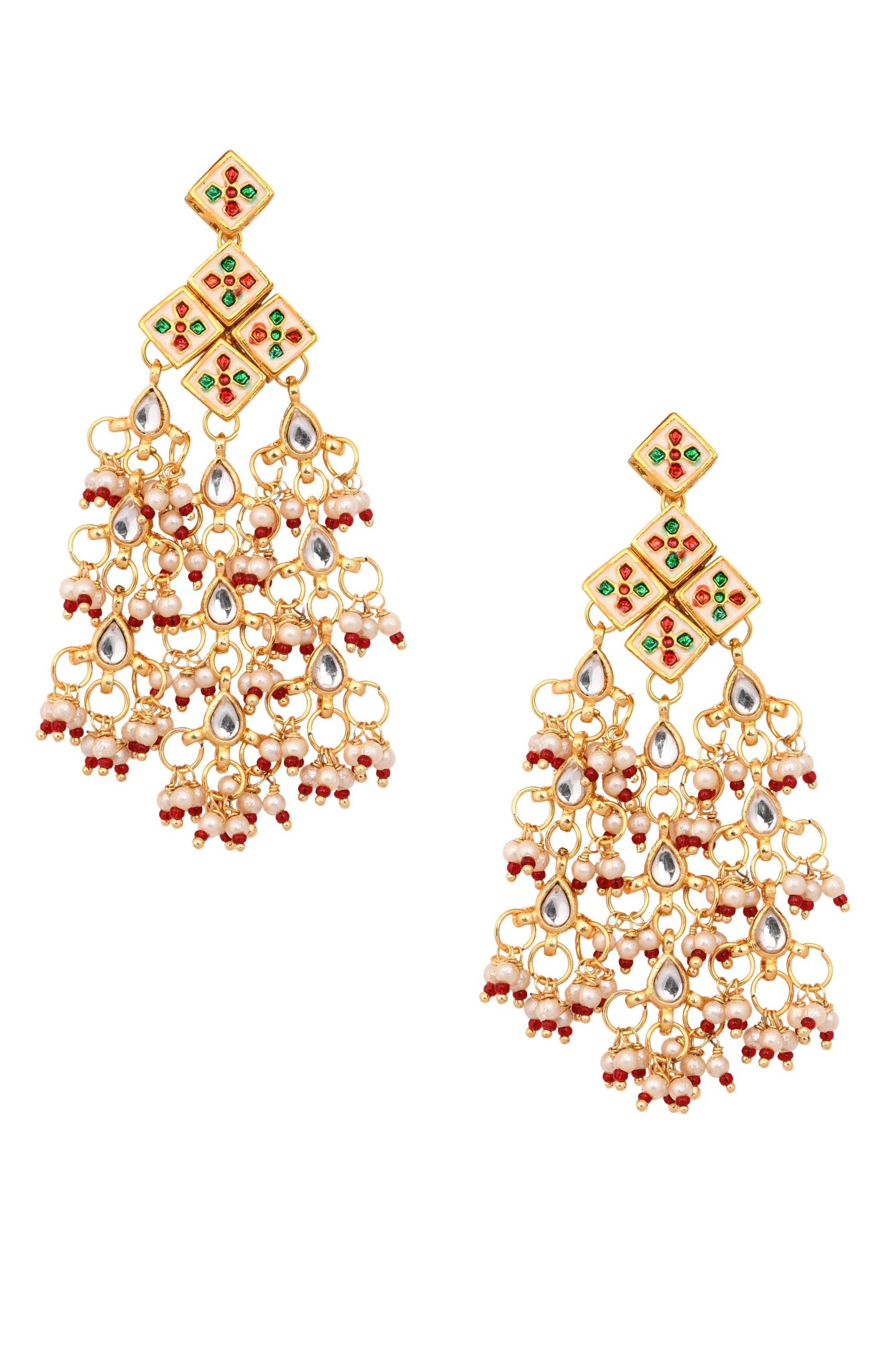 Kundan drop tassled earrings