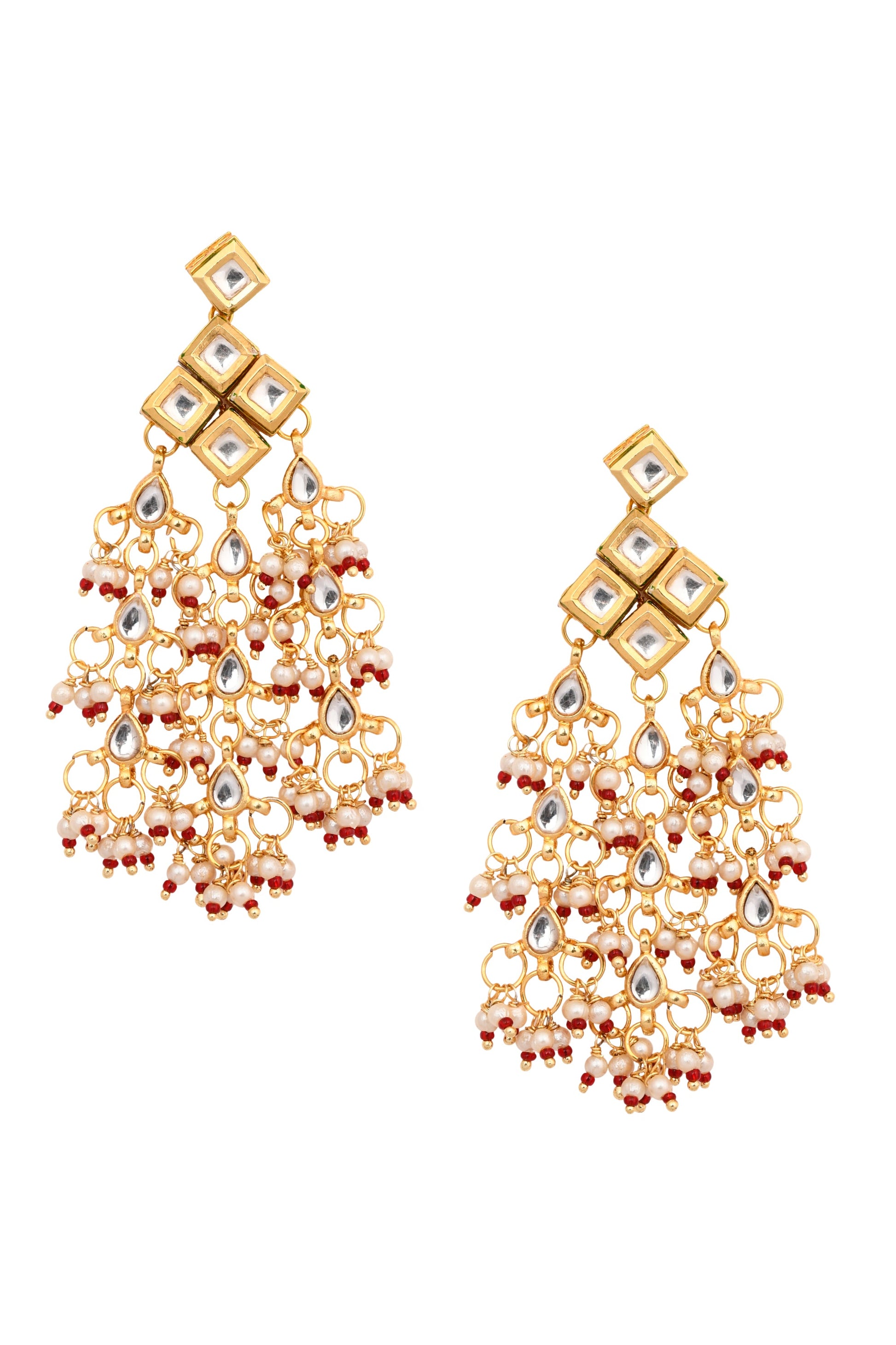 Kundan drop tassled earrings