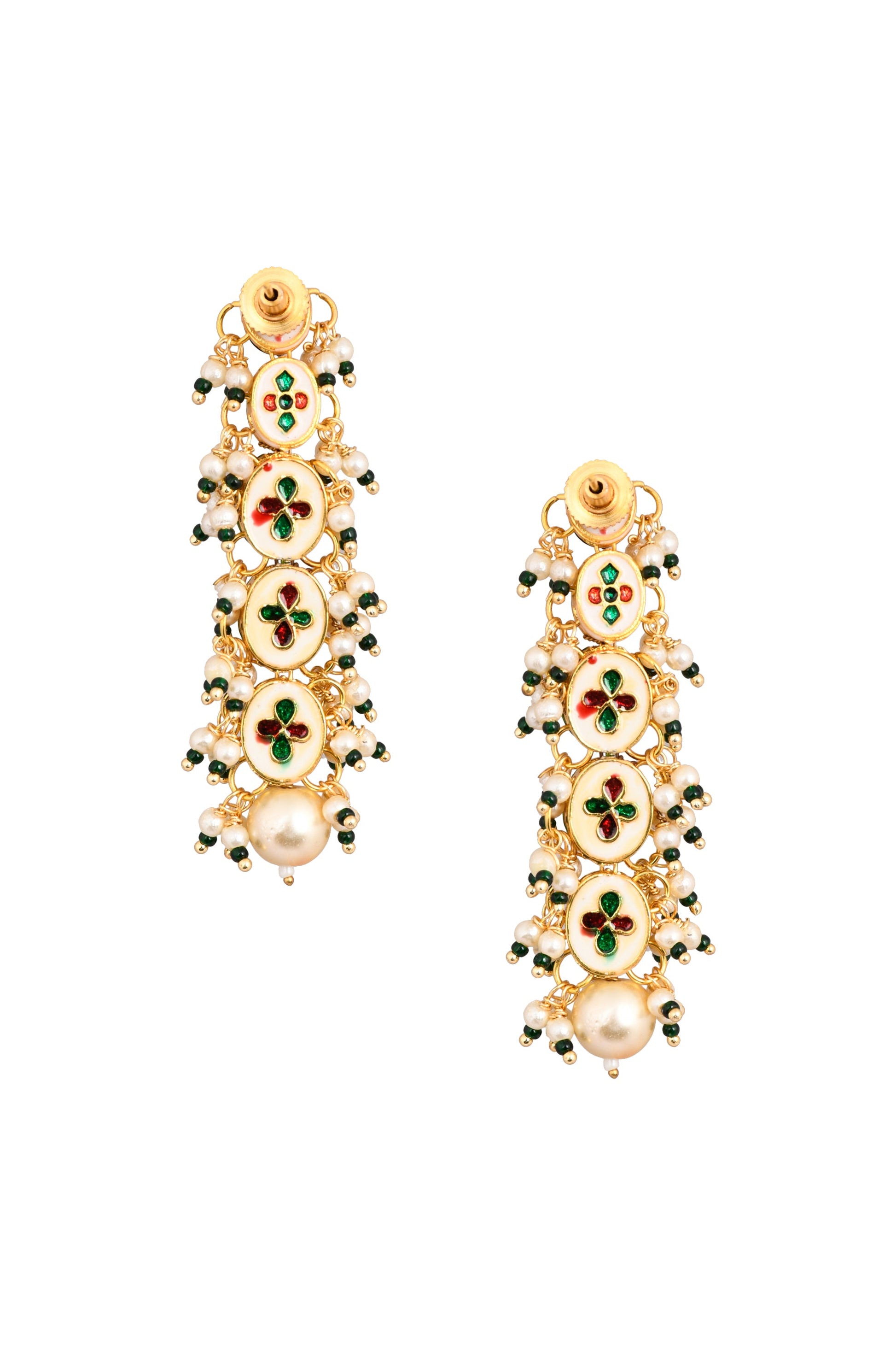 Gold tone Pearl beaded kundan earrings