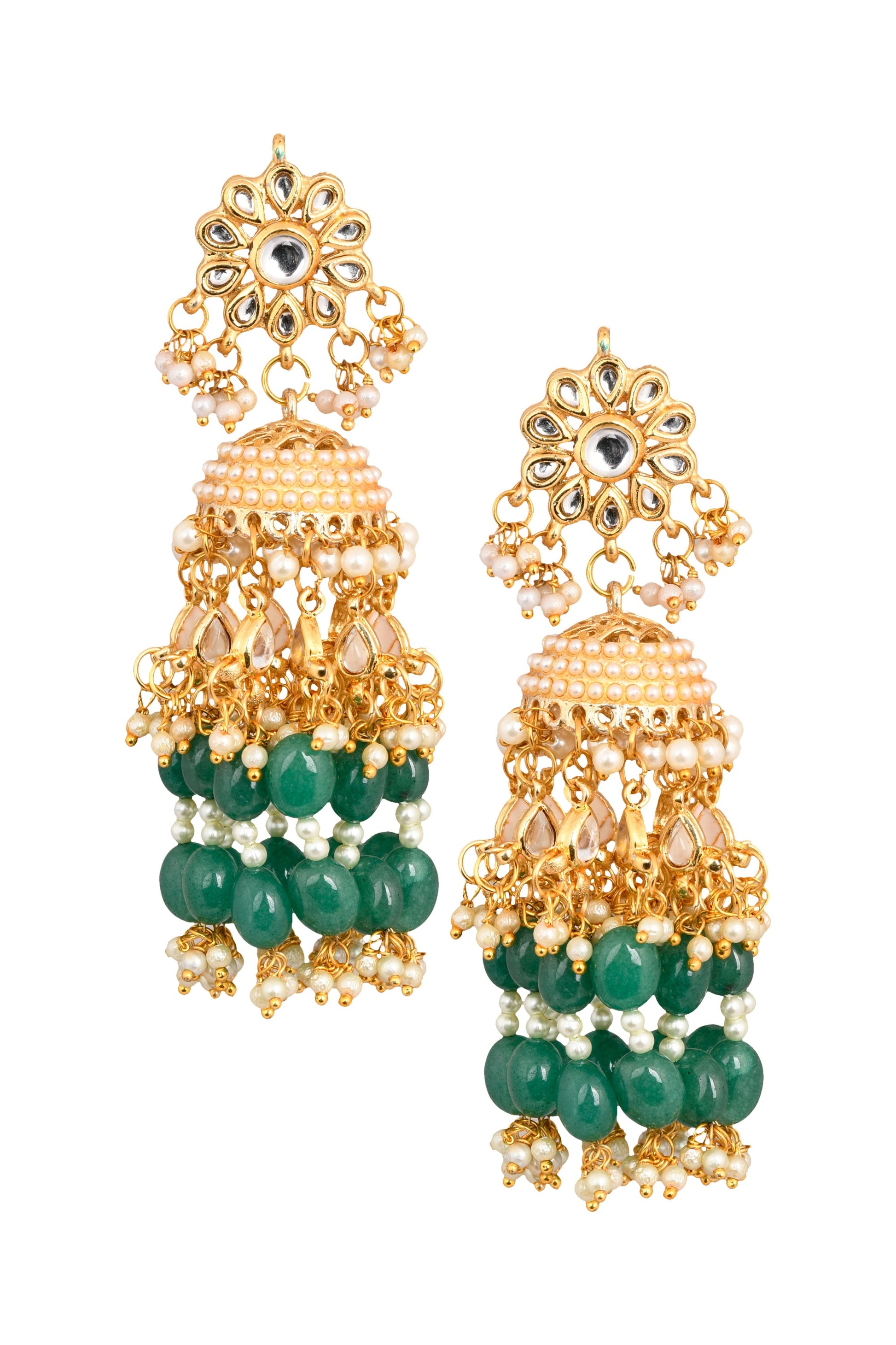 Emerald & Pearl beaded Jhumki