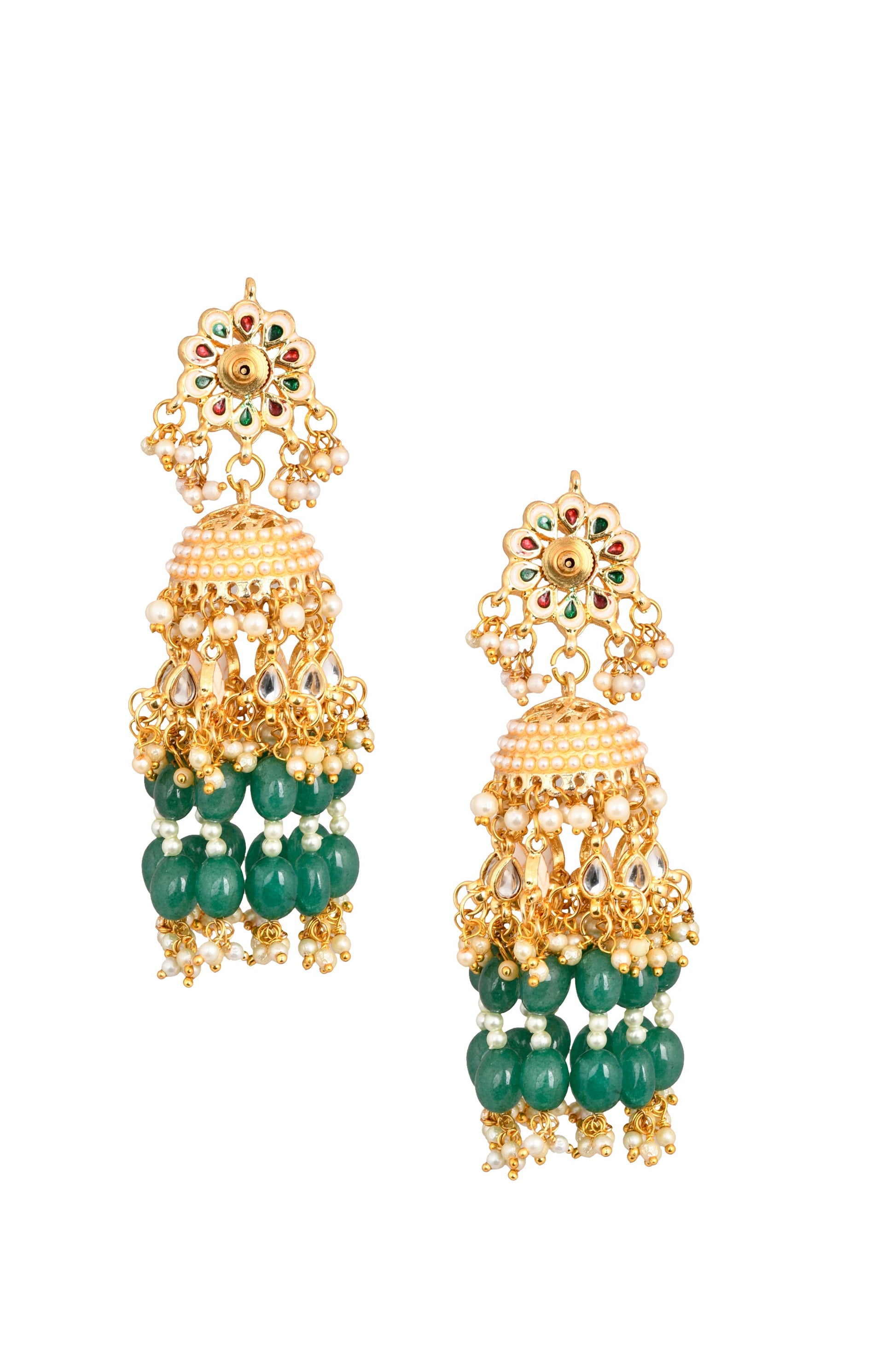 Emerald & Pearl beaded Jhumki