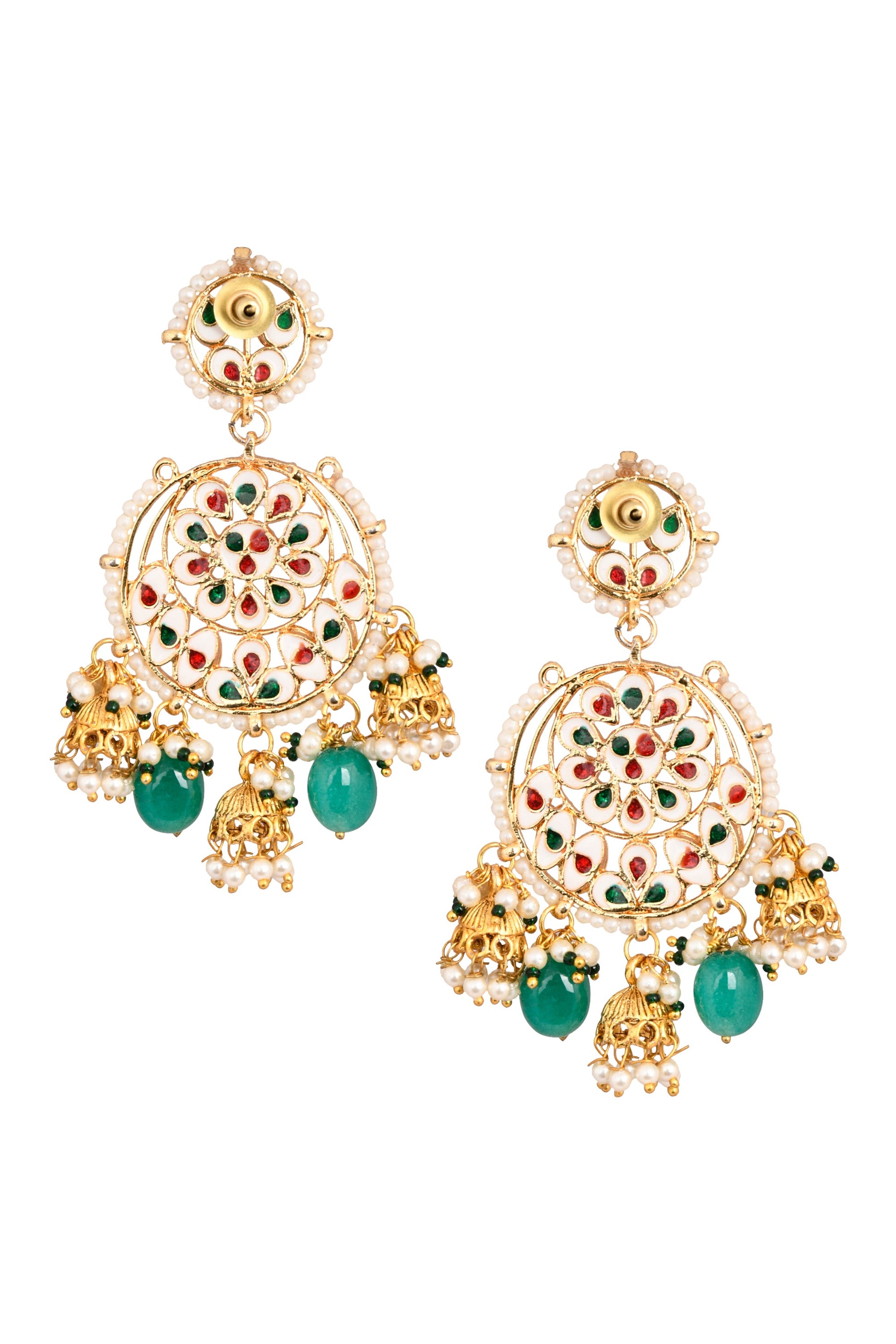 Floral Kundan earrings with hanging jhumki