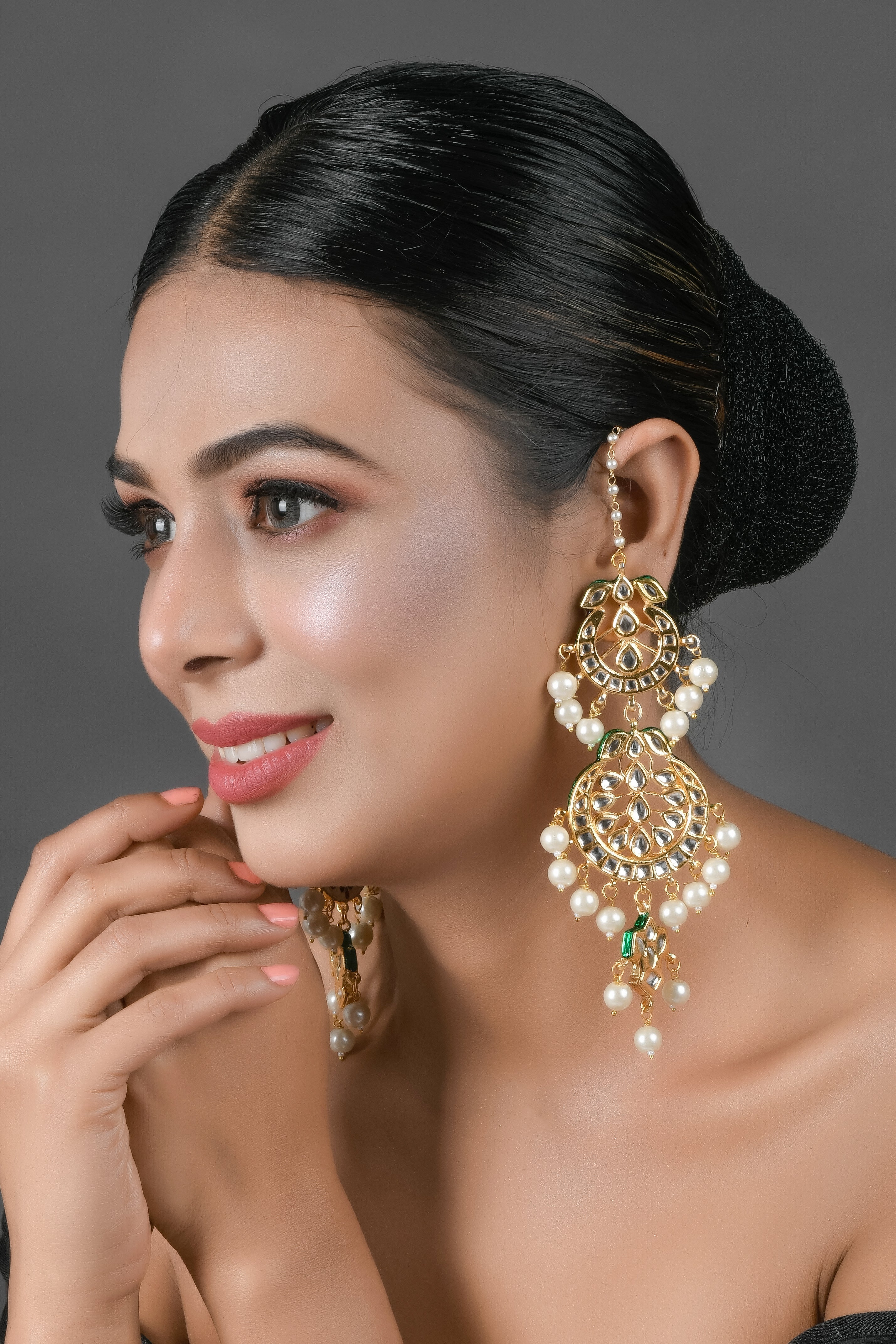 Pearl beaded Handcrafted Kundan earrings