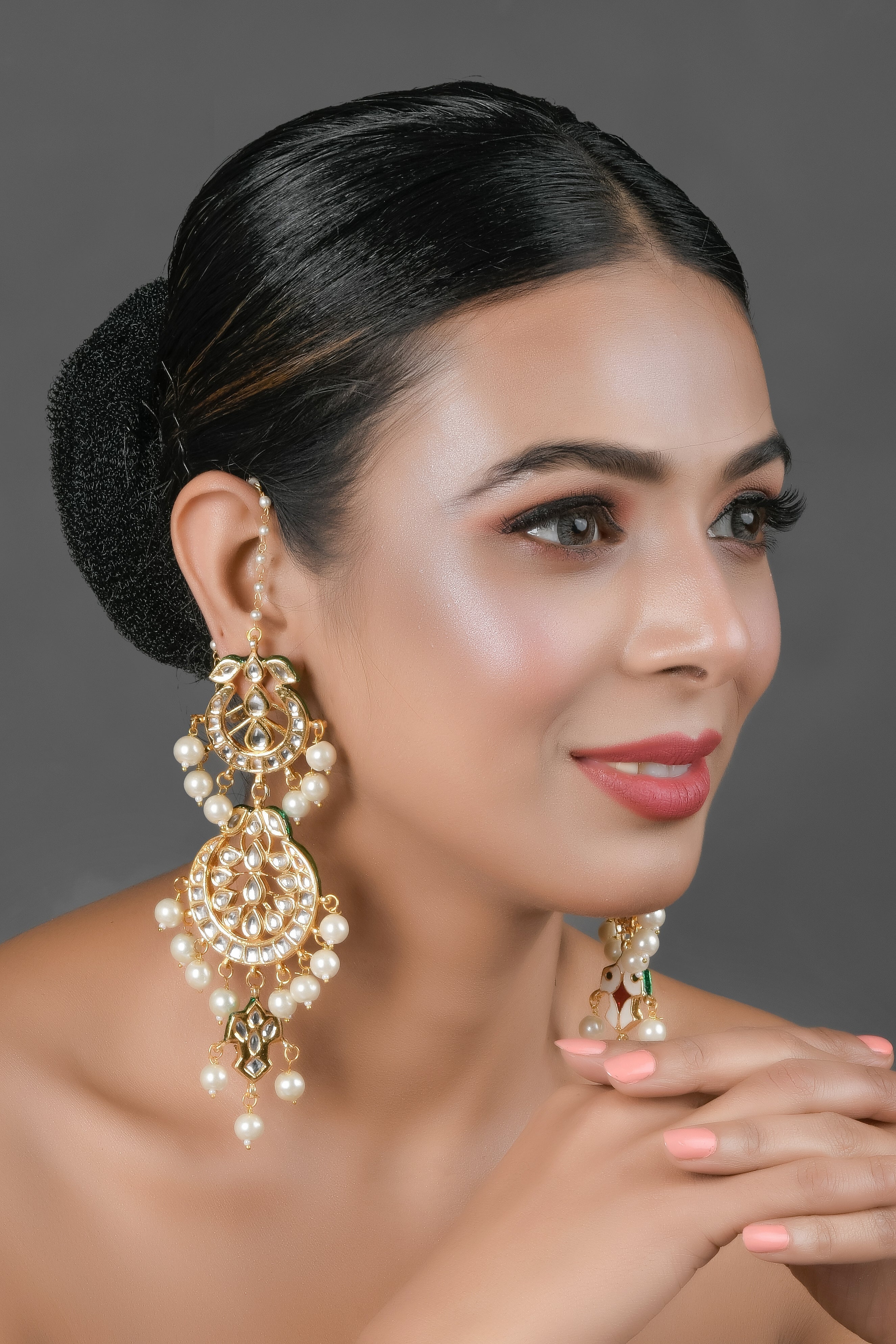 Pearl beaded Handcrafted Kundan earrings