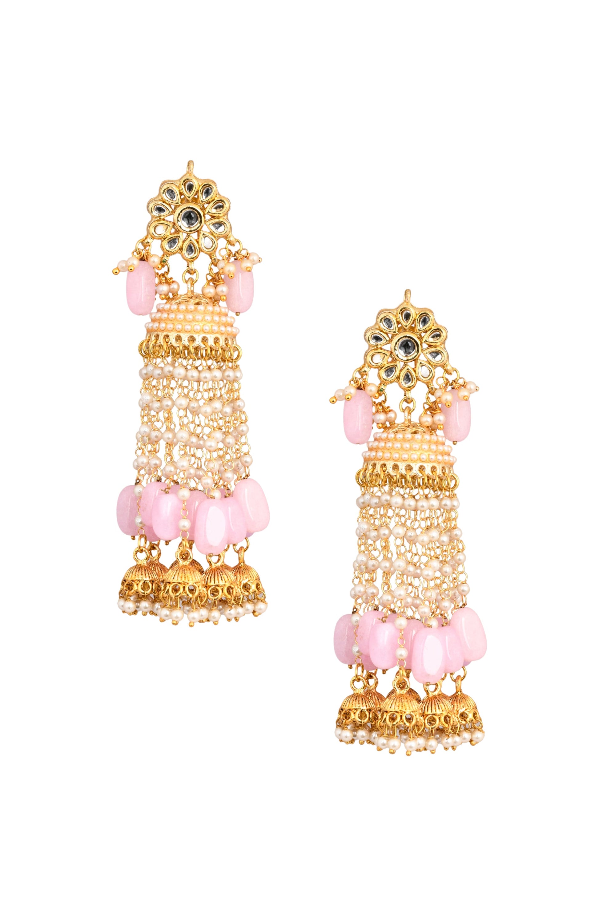 Pink Gold tone Kundan Jhumki