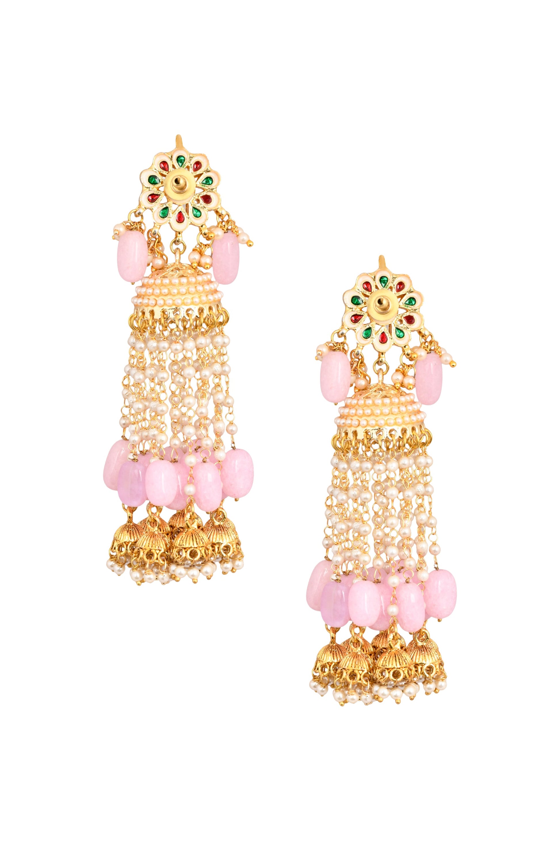 Pink Gold tone Kundan Jhumki