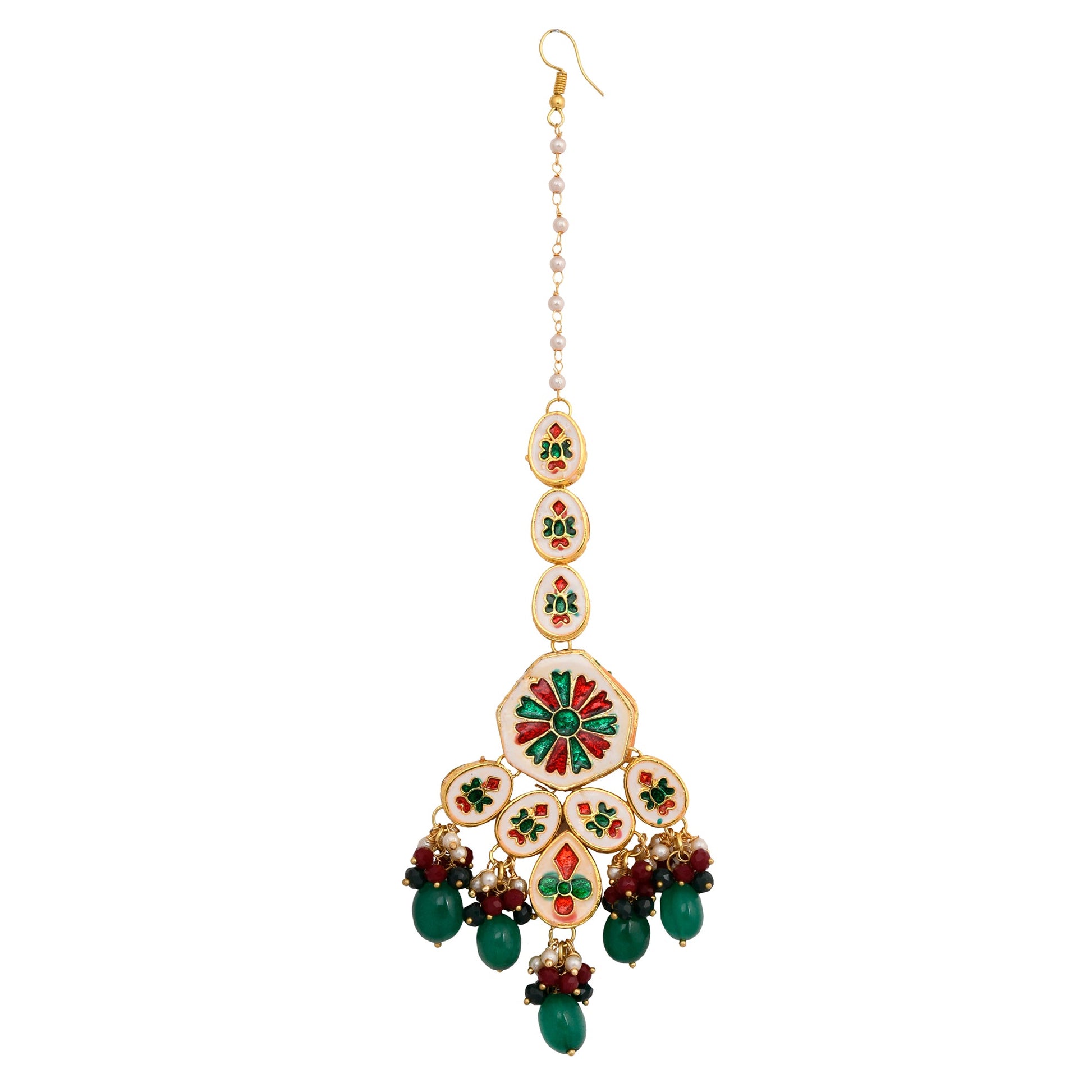 Emerald beaded Kundan inspired Maang Tikka