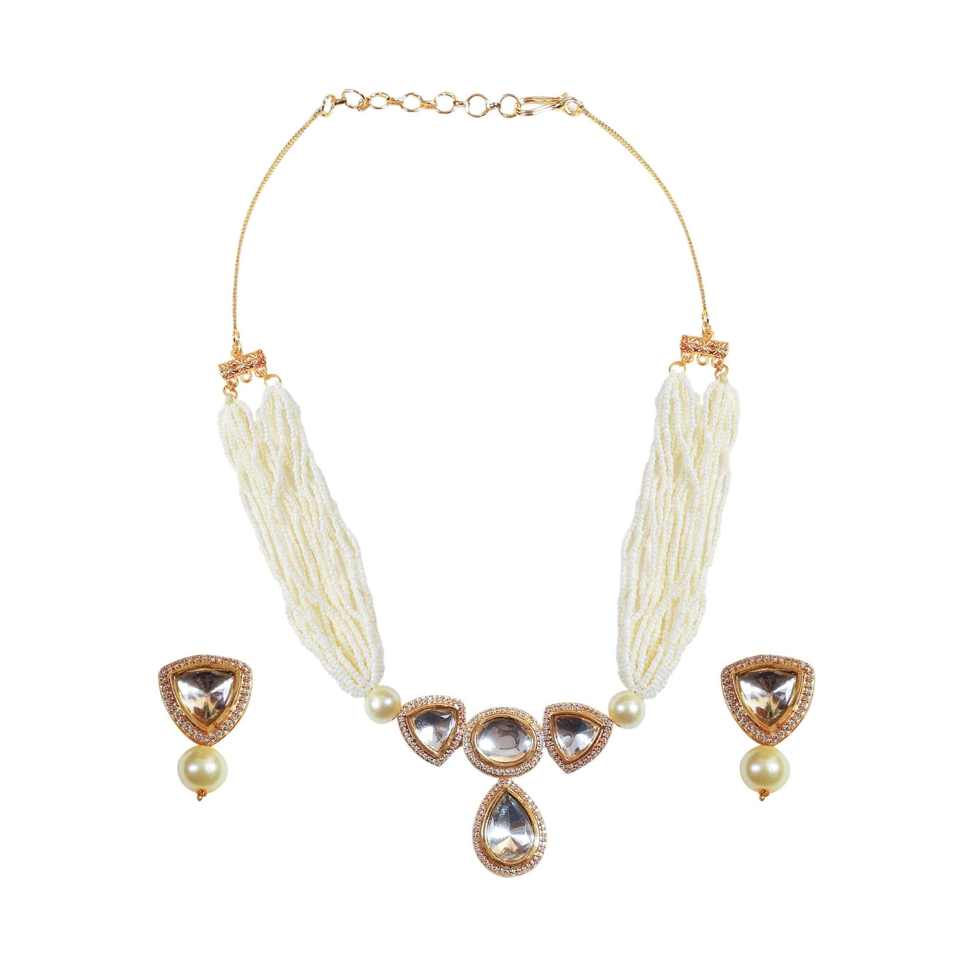 Pearl beaded Kundan Polki Necklace with Earrings & Maang Tikka