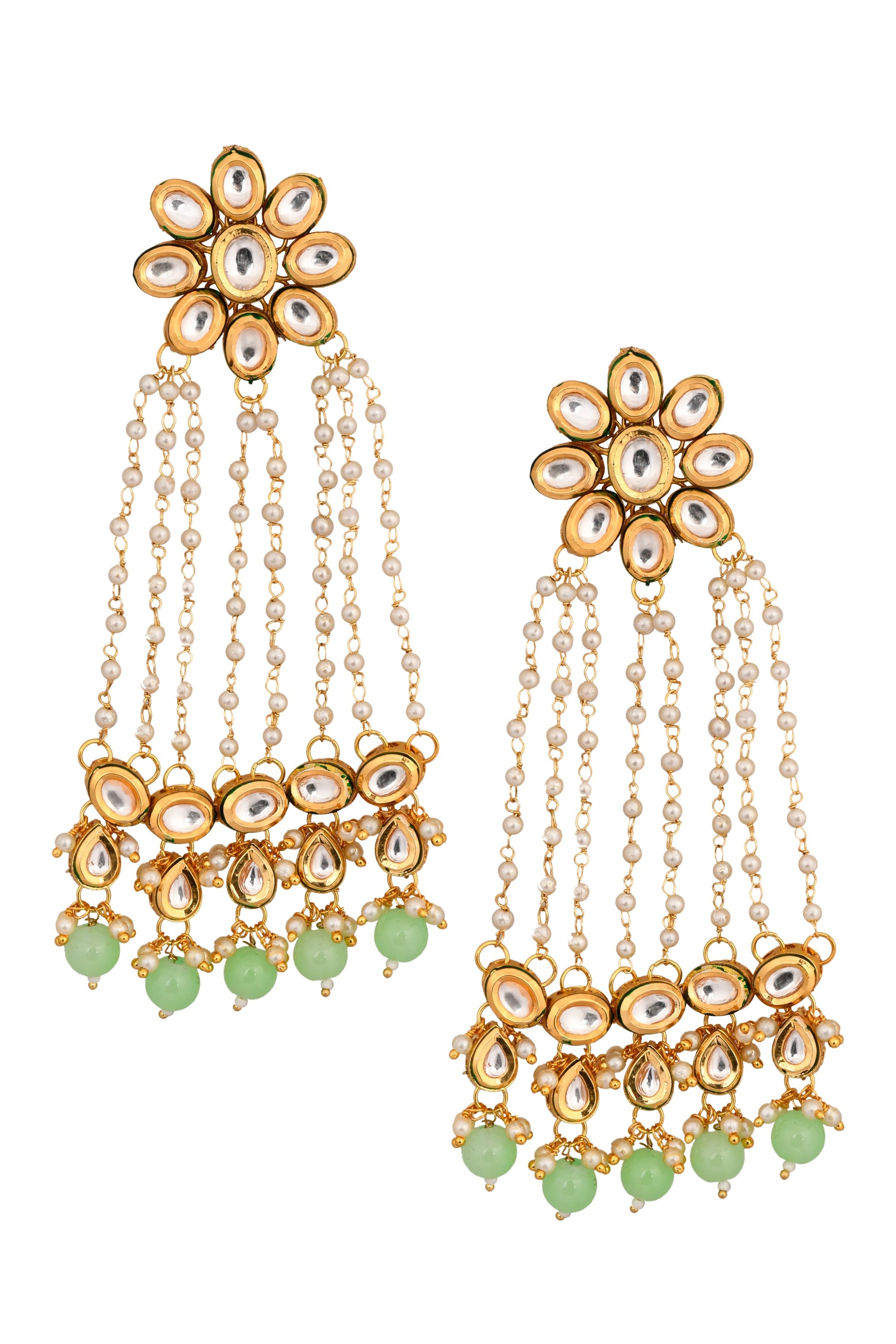 Kundan Pearl Chain Earrings