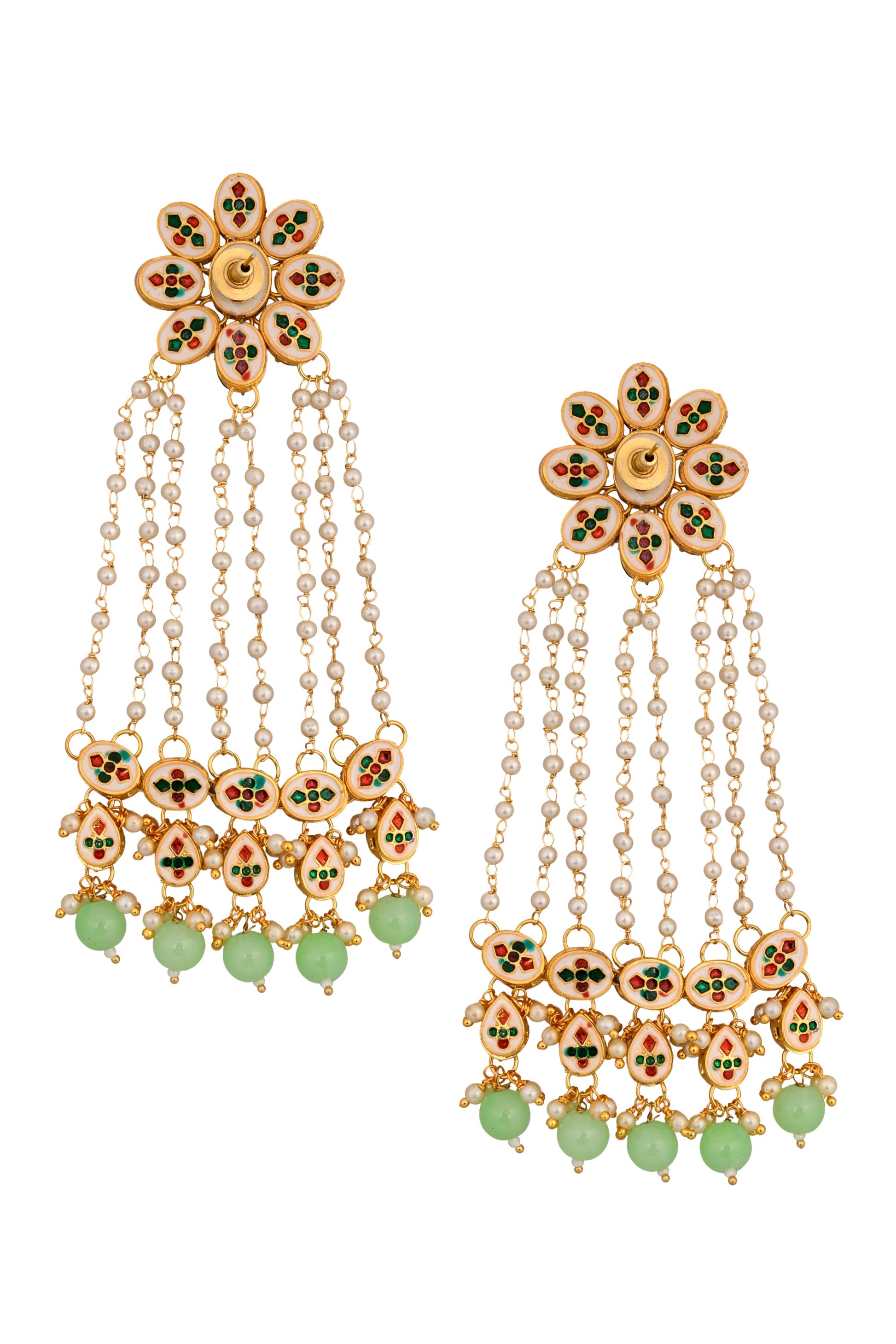 Kundan Pearl Chain Earrings