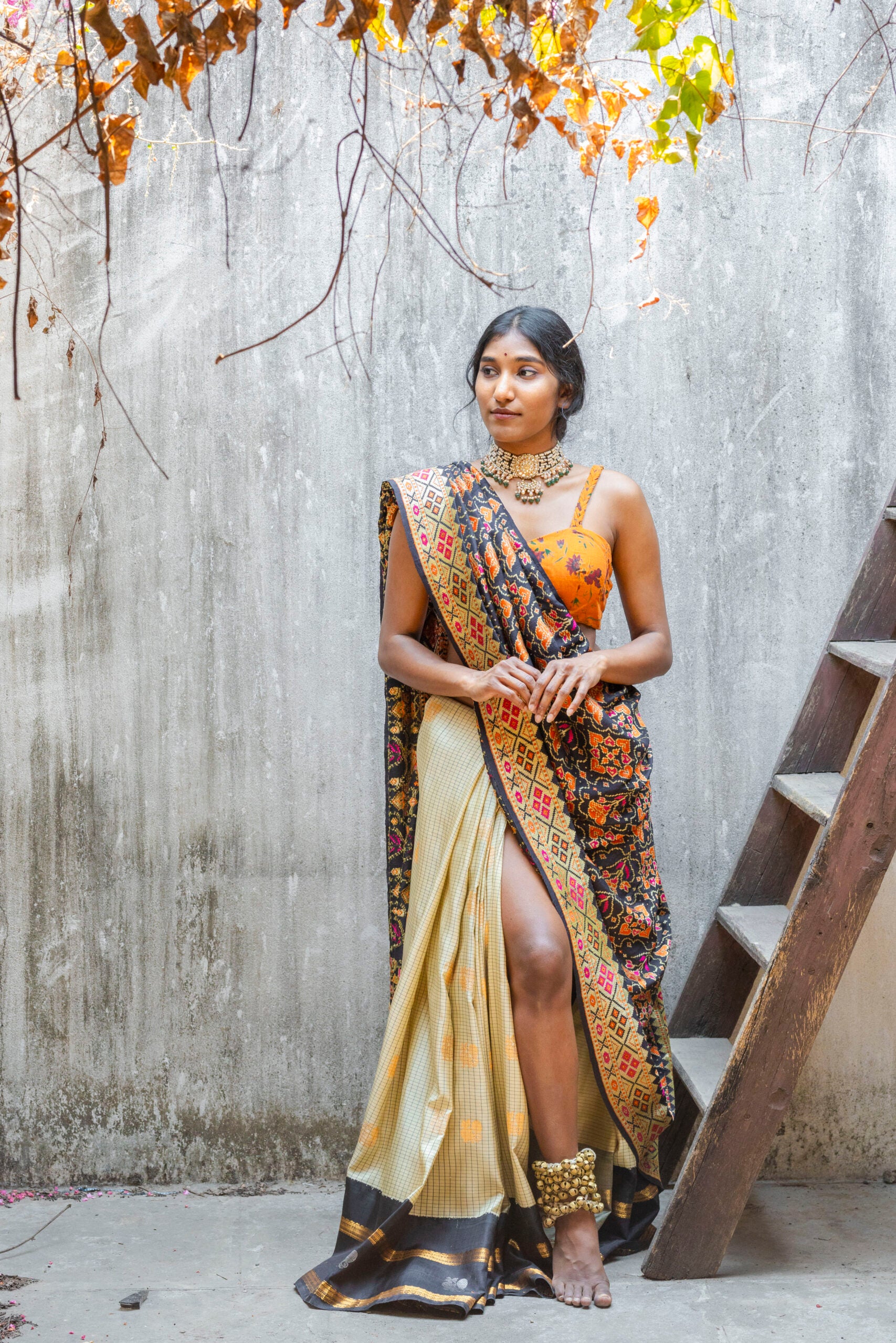 Ivory with Black Intricate Checks and Kuttu Border Gadwal Saree