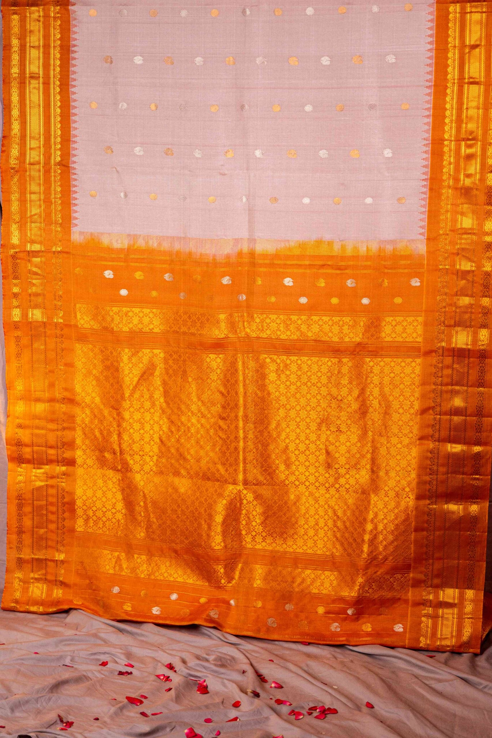 Mauve with saffron traditional kuttu border Gadwal Saree