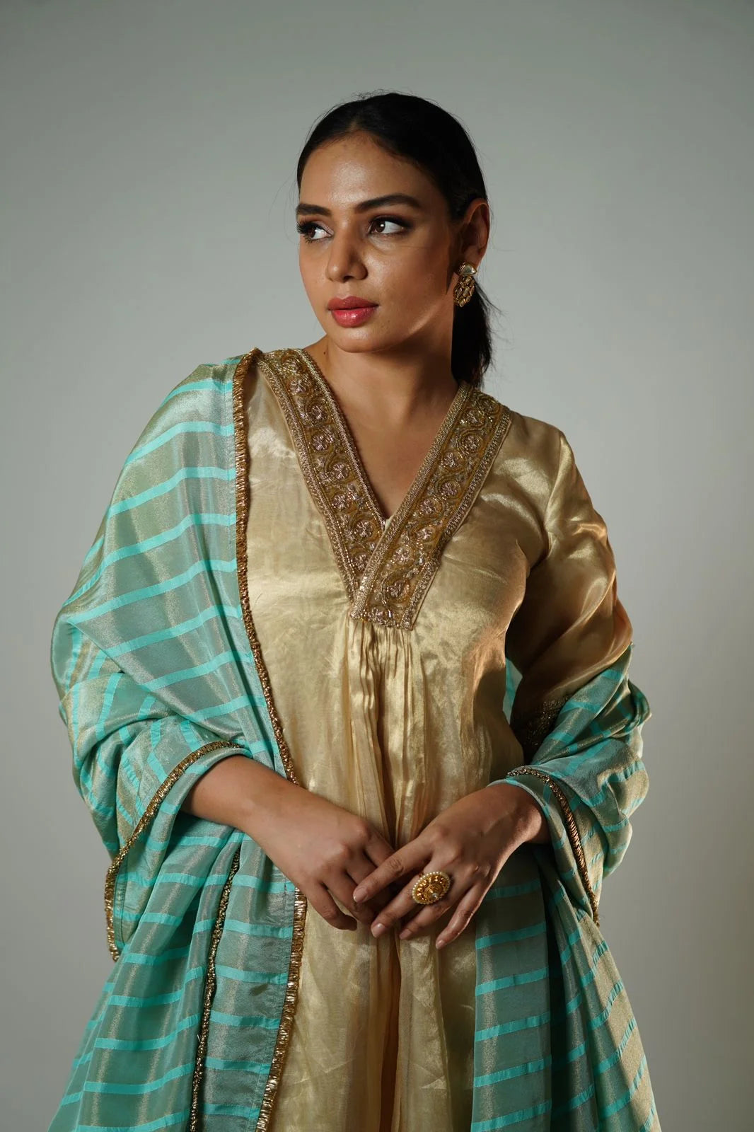 Golden Hour - Radiant Gold Tissue Tunic with Zardosi Details