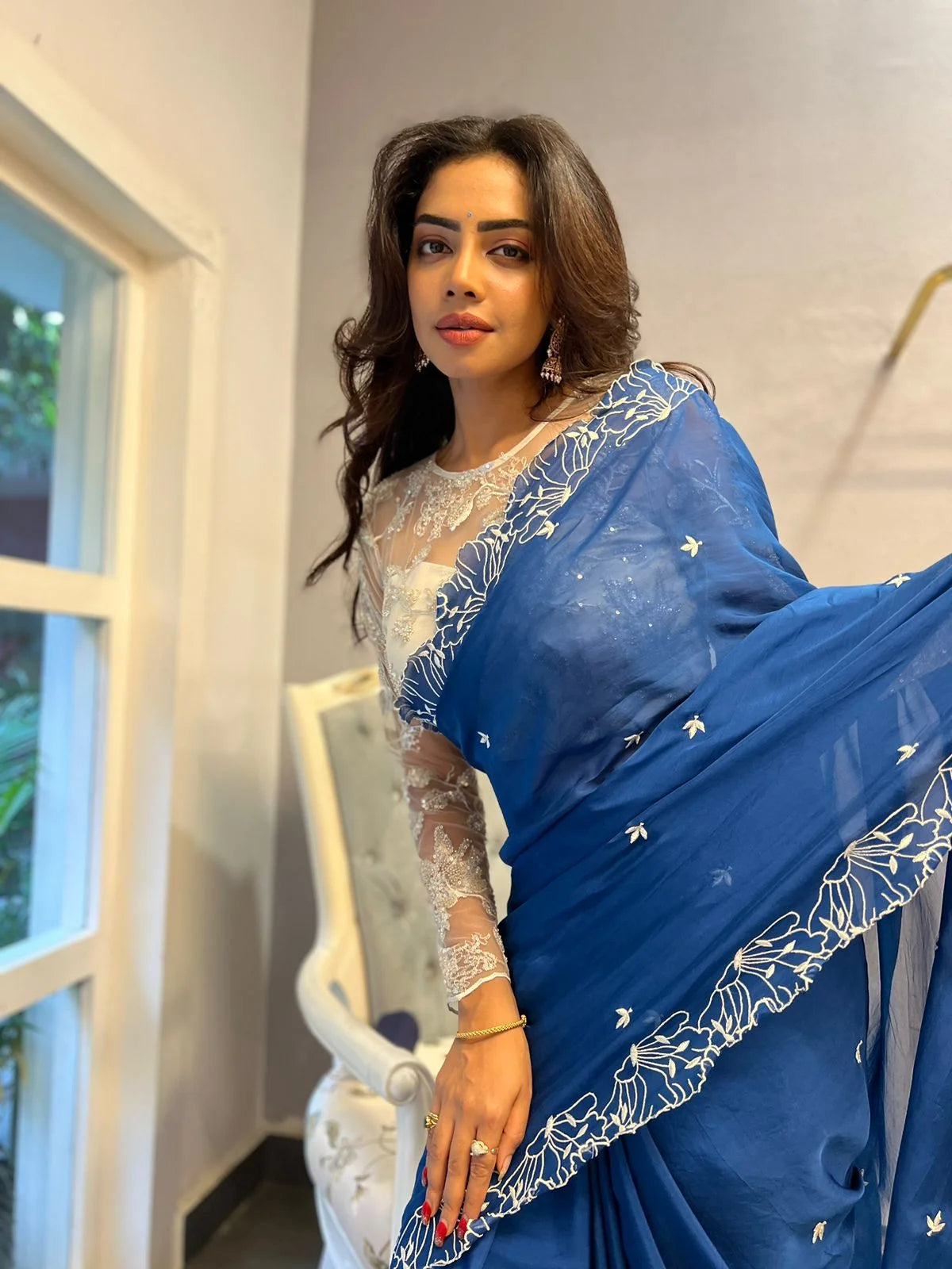 Blueberry Organza saree