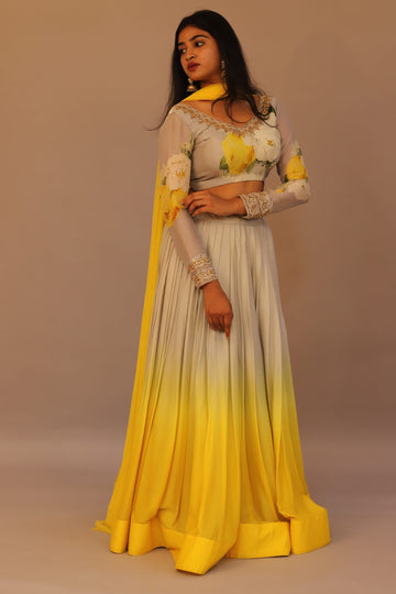 Gray Yellow lehenga