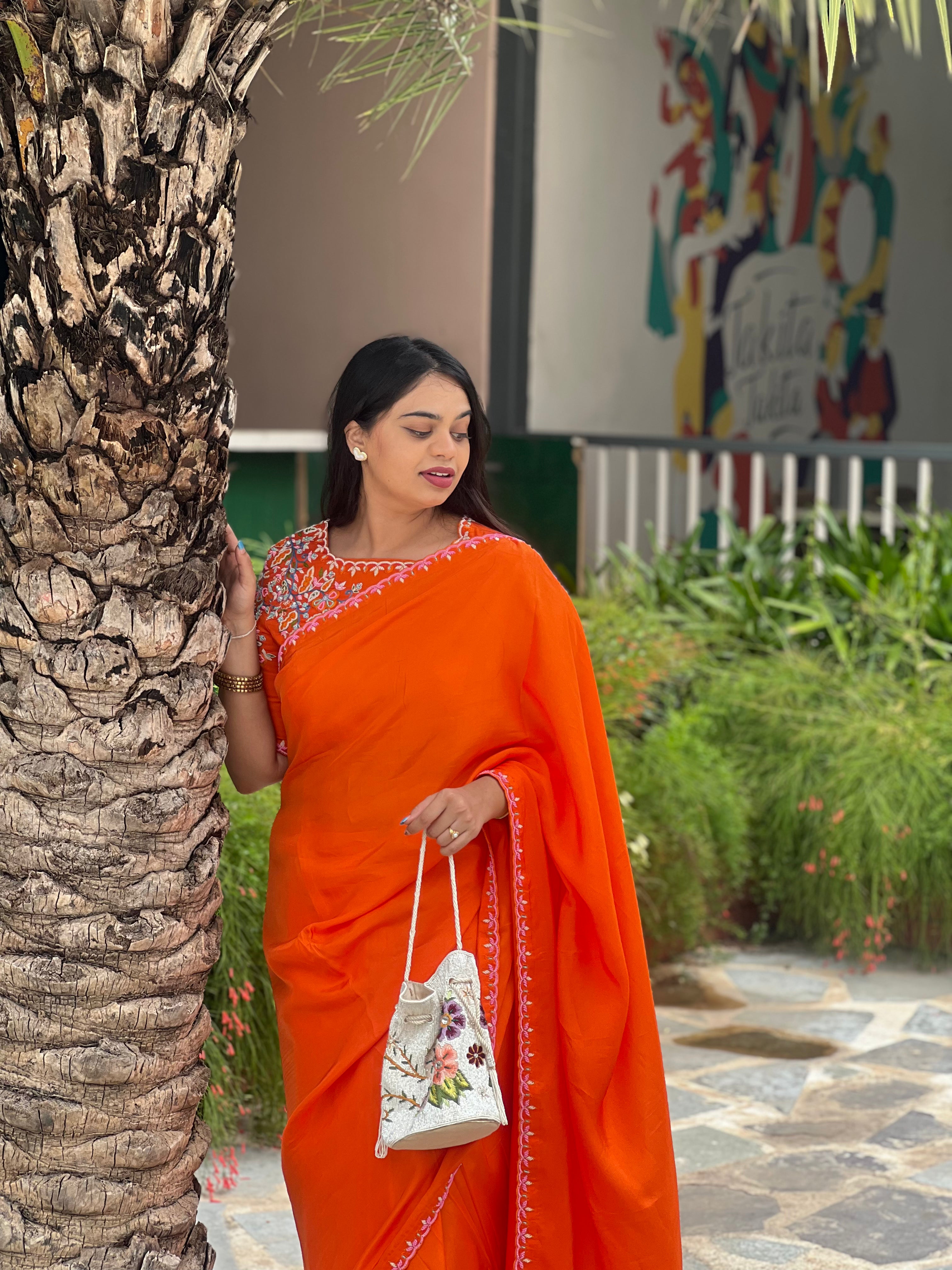 Orange Silk Saree with Blouse