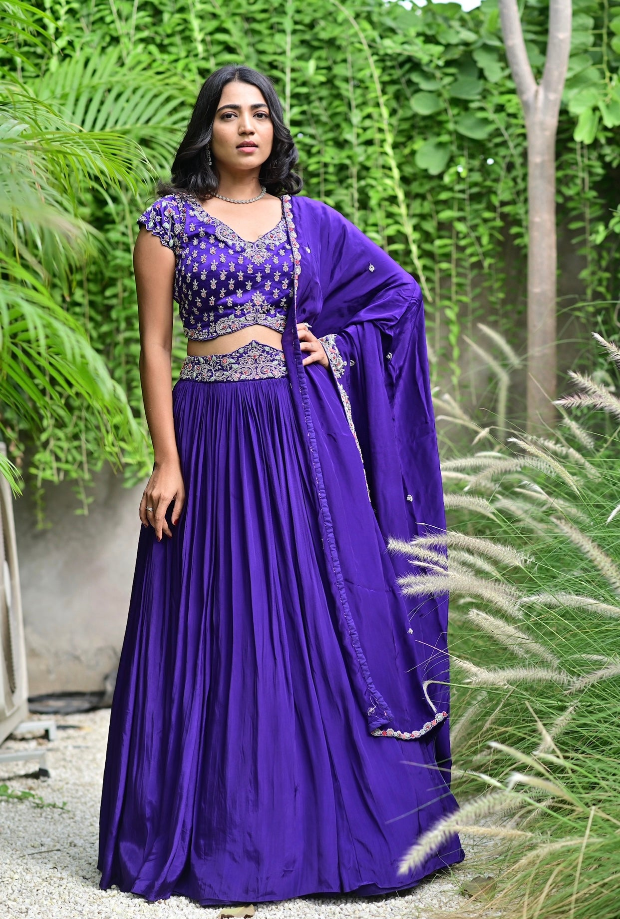 Purple Silk Lehenga Set