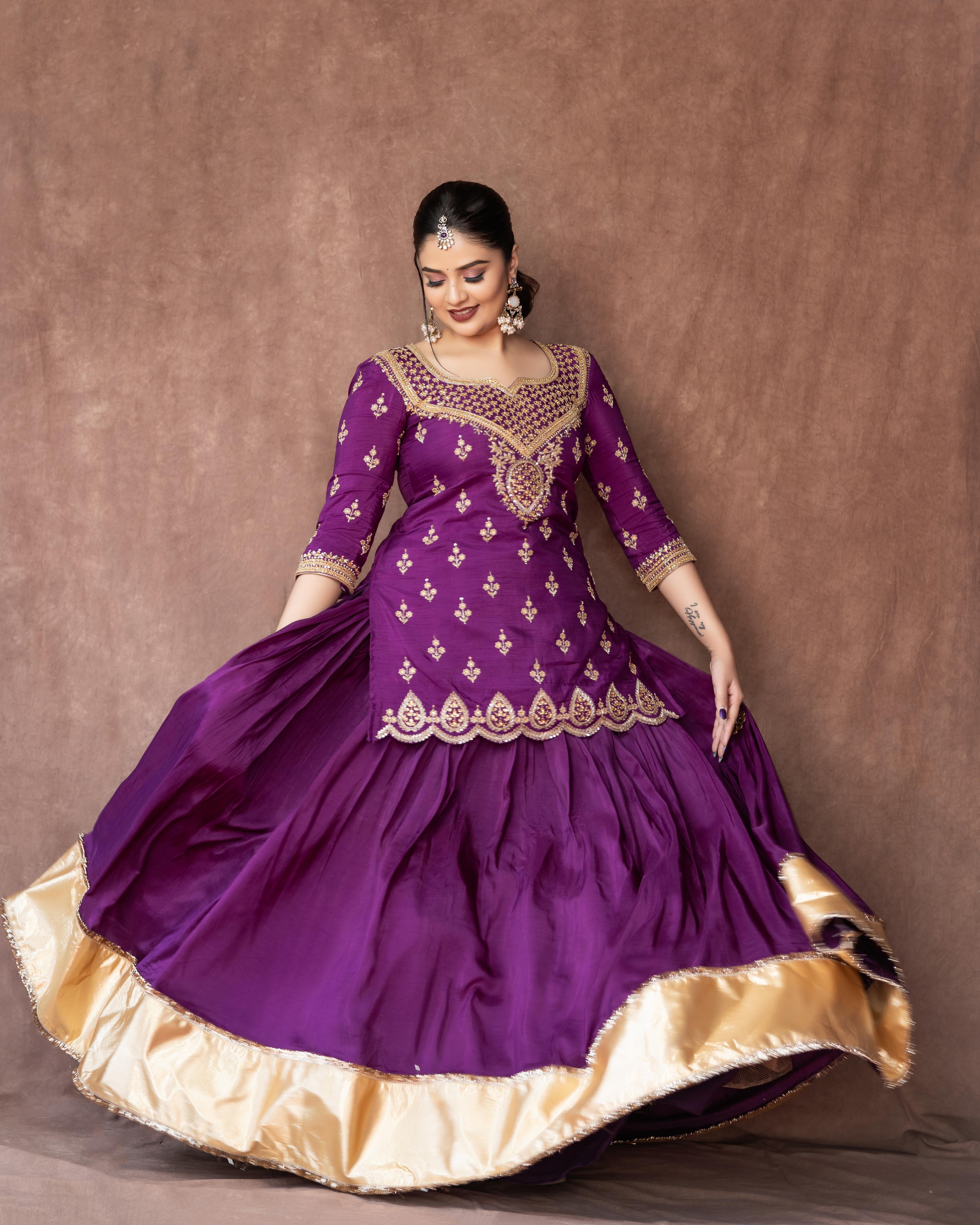 Purple Kurta and Lehenga Set