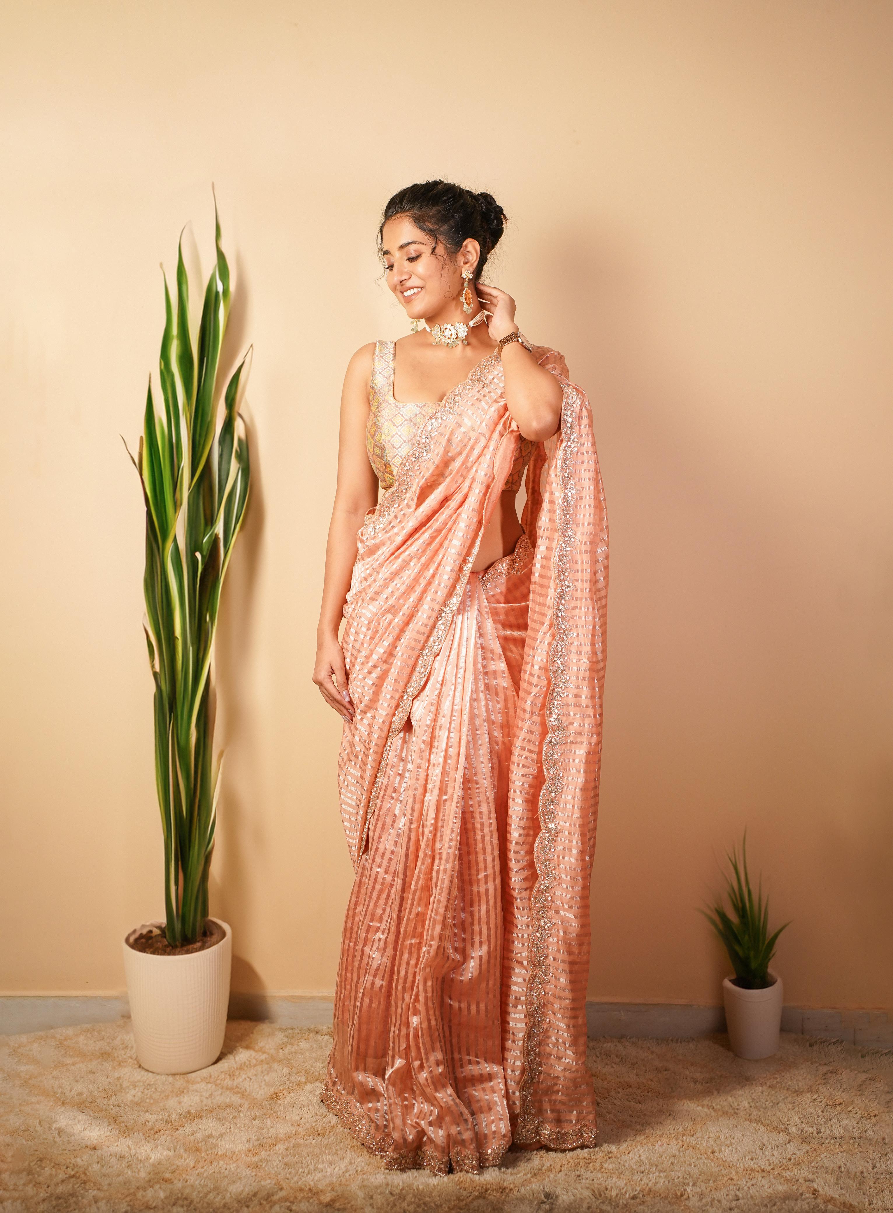 Peach Orange Saree Silk Saree