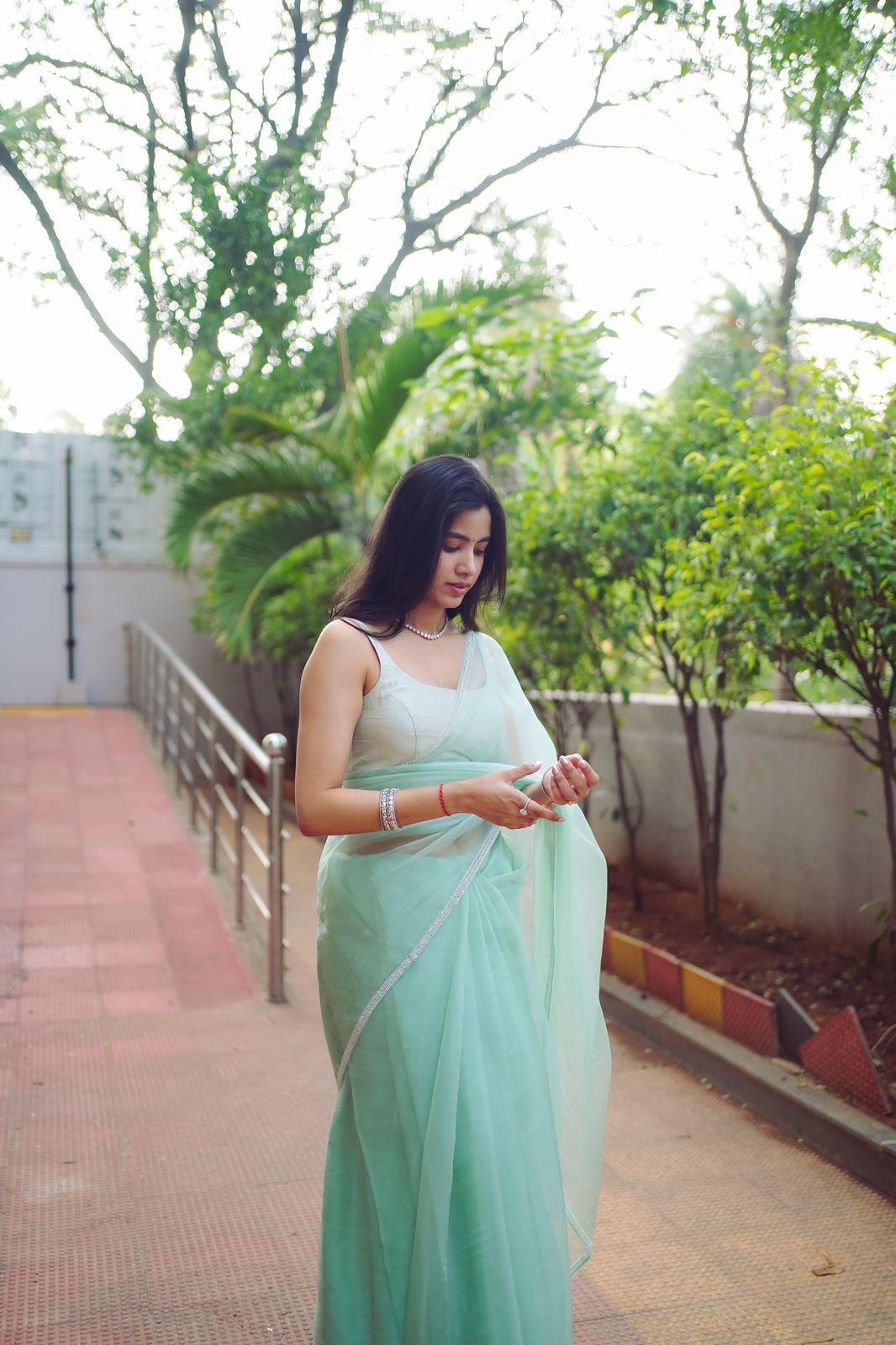 Mint Green Organza Saree