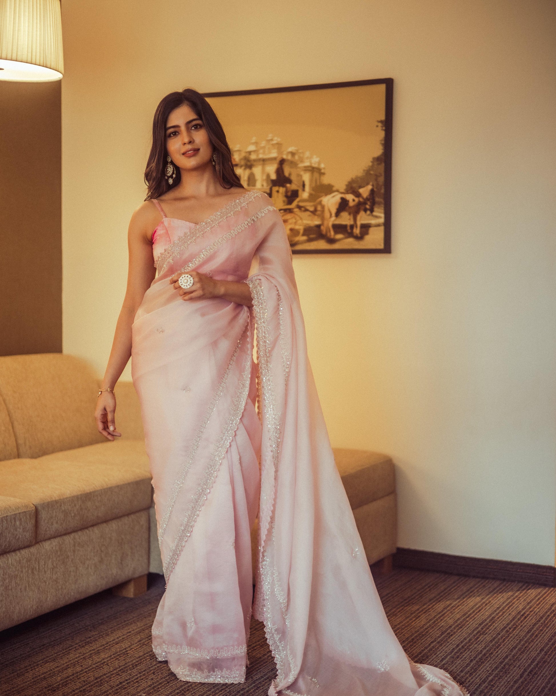 Powder Pink Organza Saree