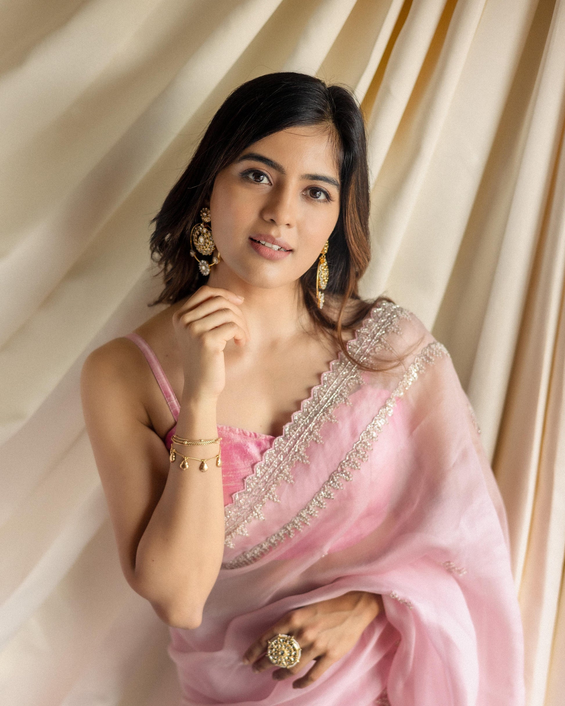 Powder Pink Organza Saree