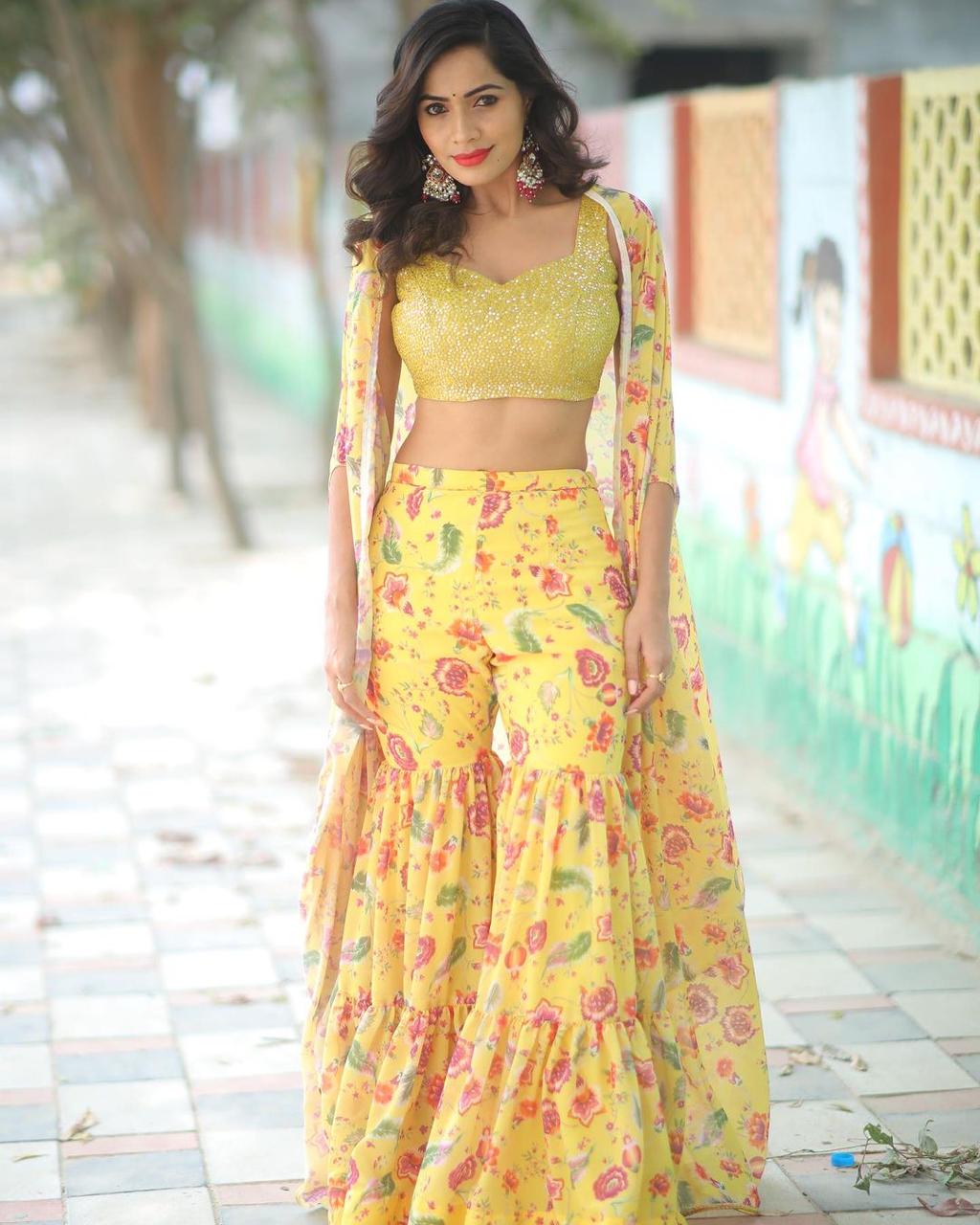 Yellow Floral Cape-Gharara Set