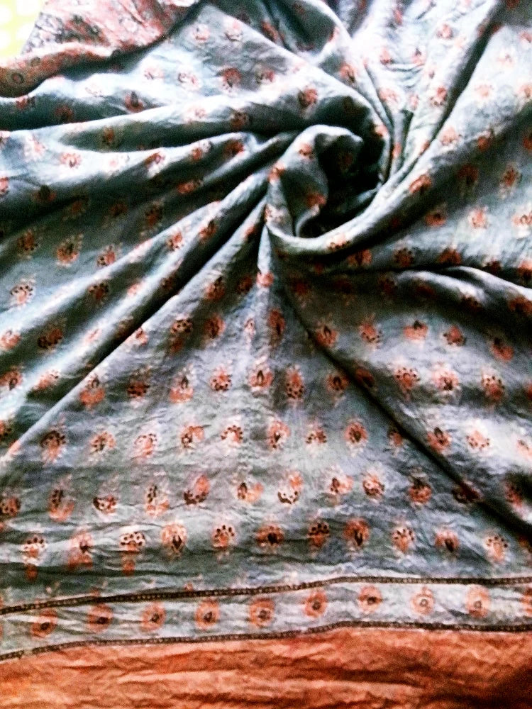 Ashmani - Premium Mulberry Silk Ajrakh Hand Block Print Saree