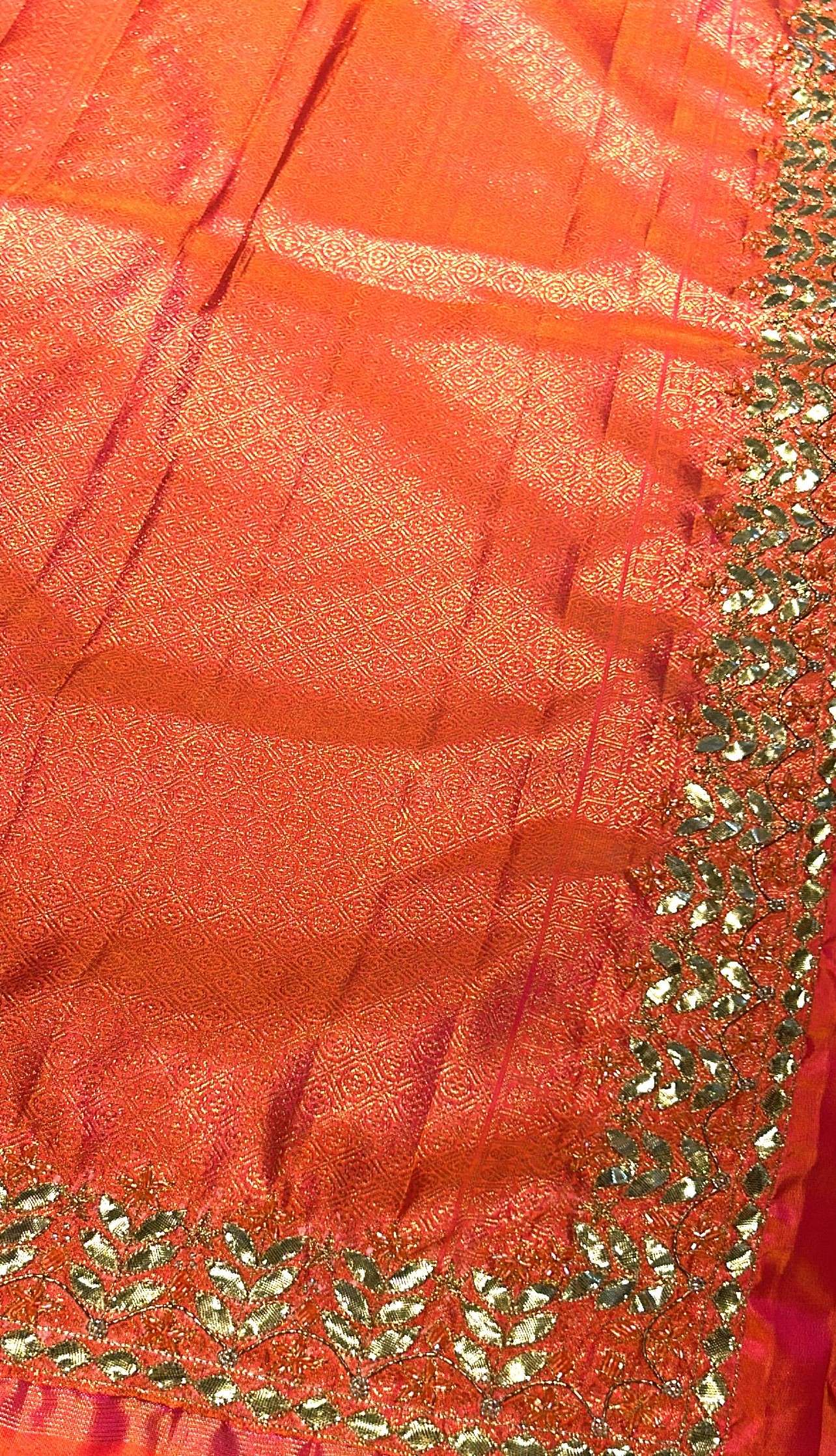 Neon Green and Neon Orange Kanchi Saree