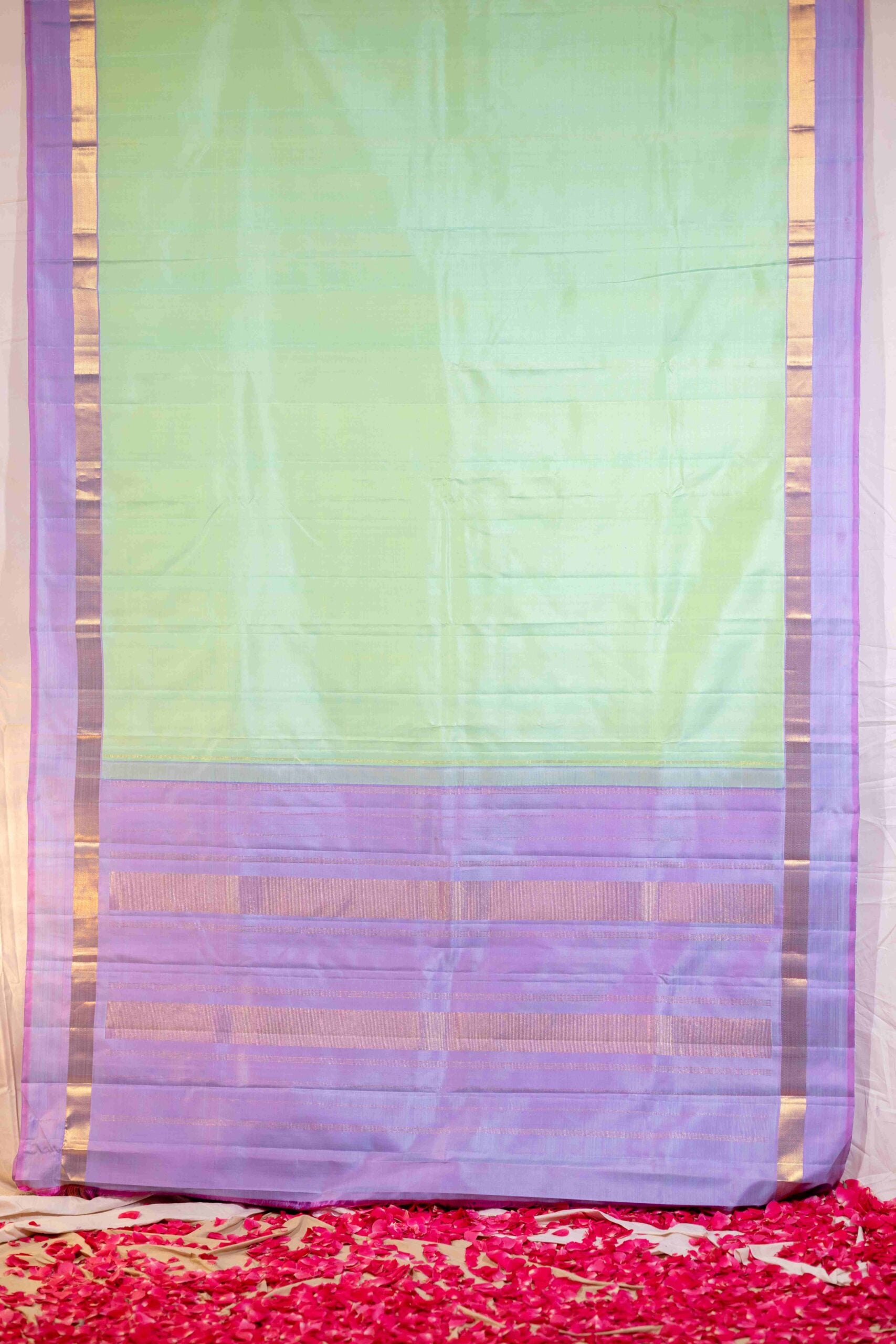 Pista Green and Lavender Plain Kanchi Saree