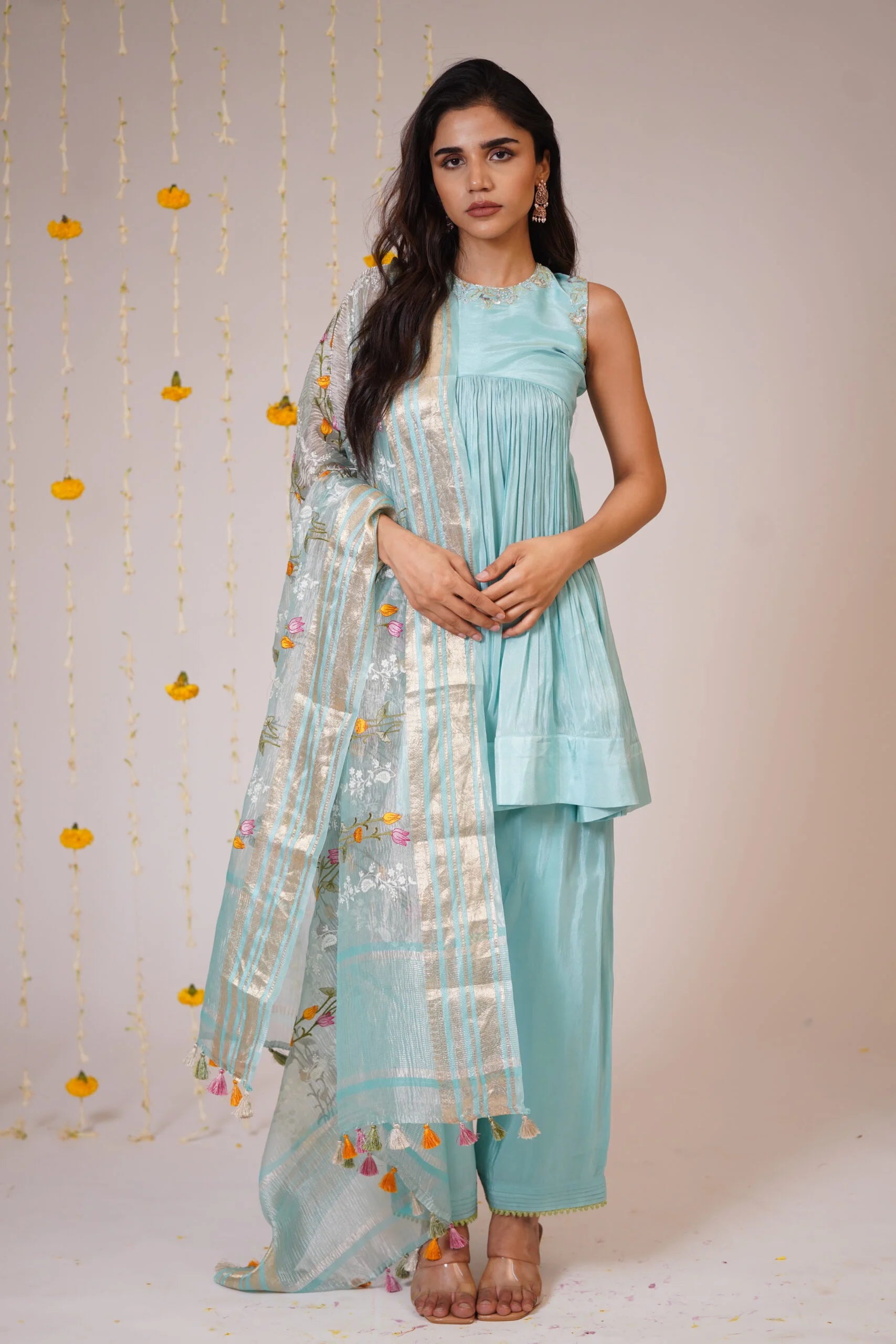 Mandhaara Aasamaanee Soft Blue Sharara Set