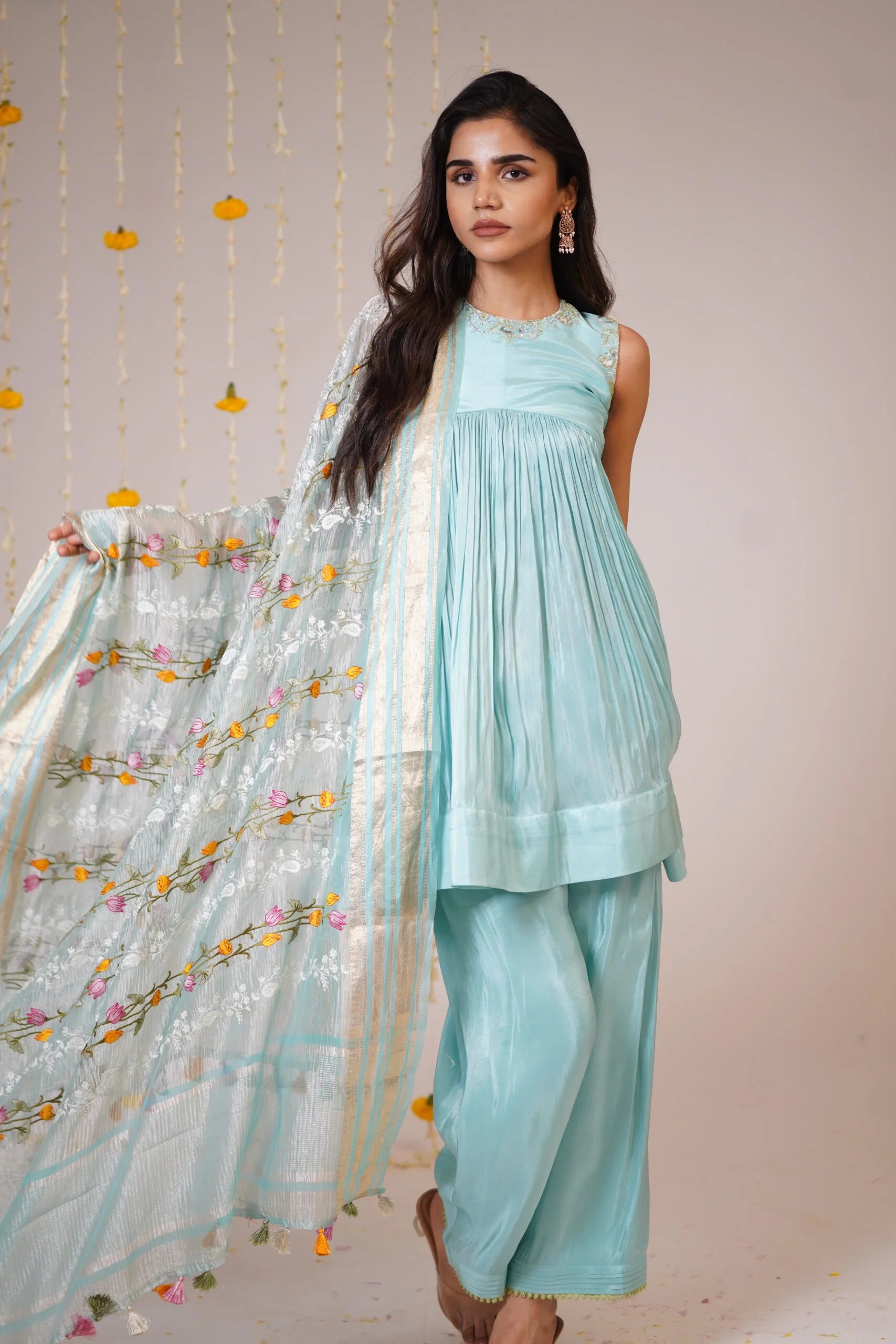 Mandhaara Aasamaanee Soft Blue Sharara Set