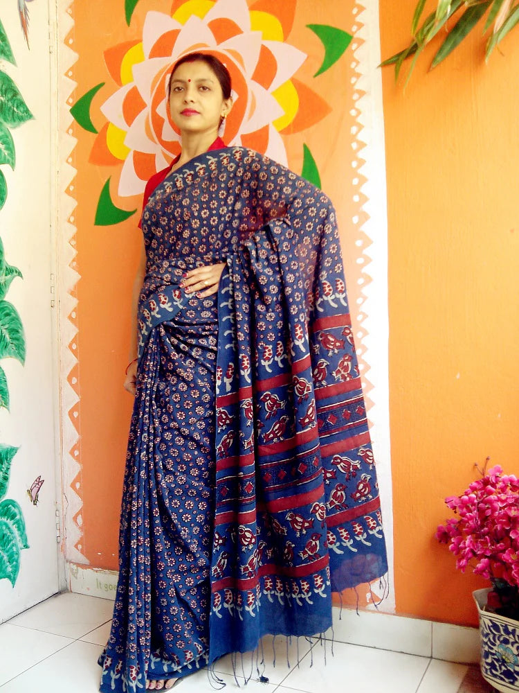 Manikanchan - Pure Muslin Cotton Tarapur Hand Block Print Saree