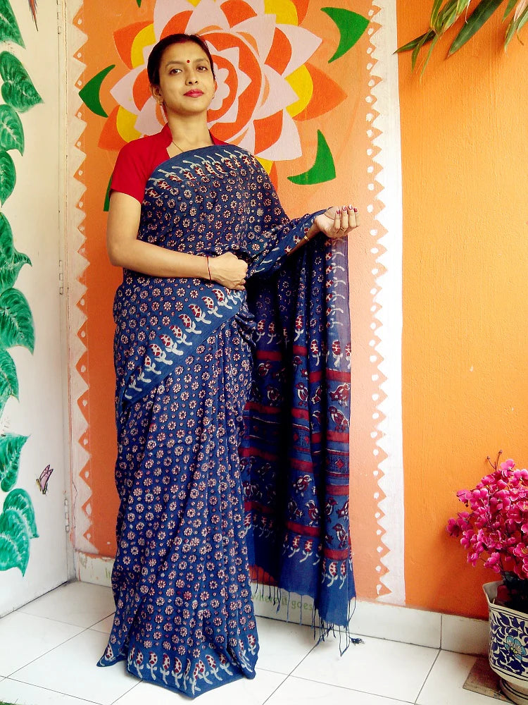 Manikanchan - Pure Muslin Cotton Tarapur Hand Block Print Saree