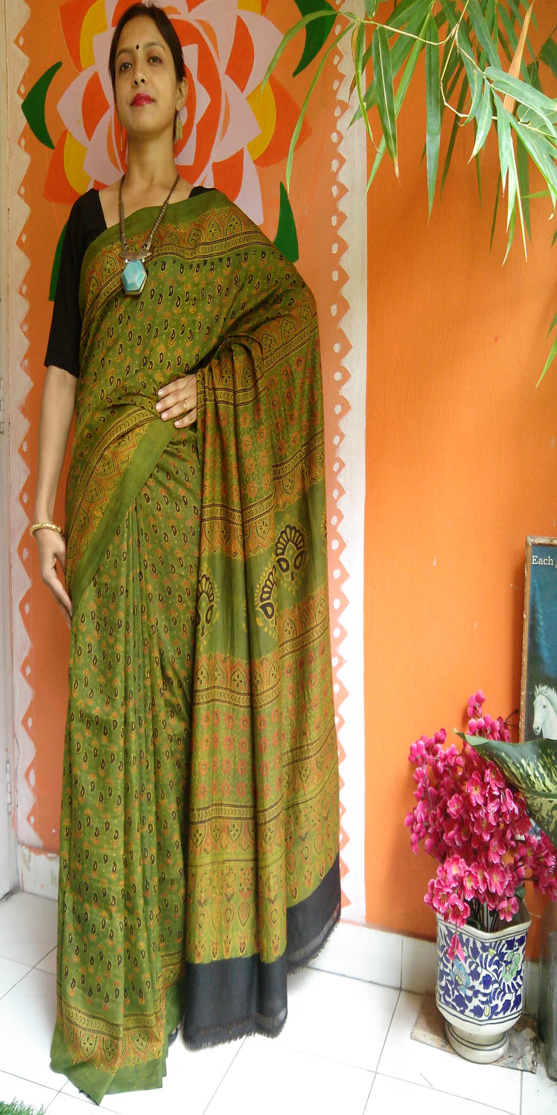 Prakriti - Premium Mulberry Silk Ajrakh Hand Block Print Saree