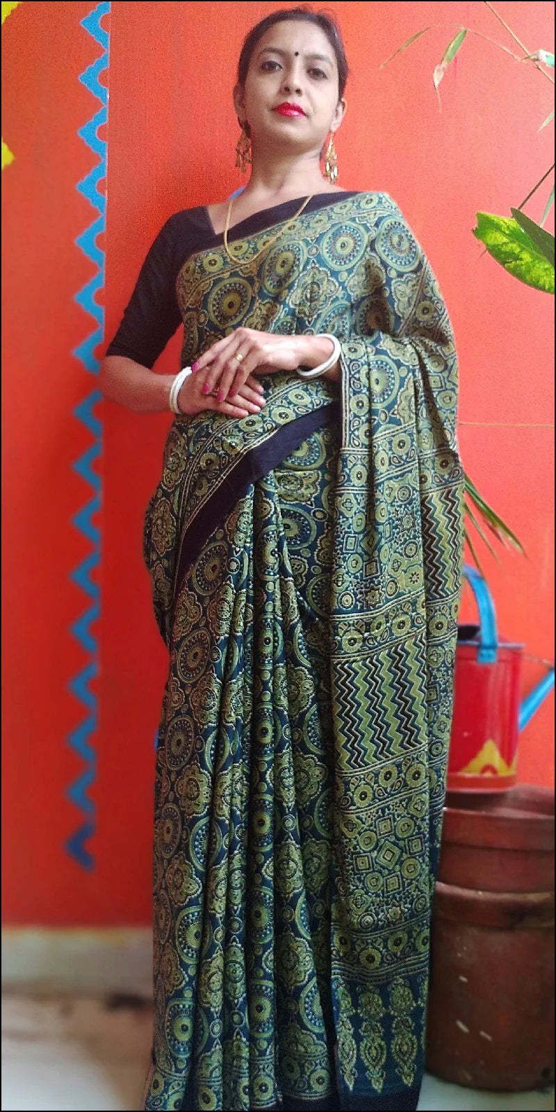 Sanjh - Premium Modal Silk Ajrakh Hand Block Print Designer Saree